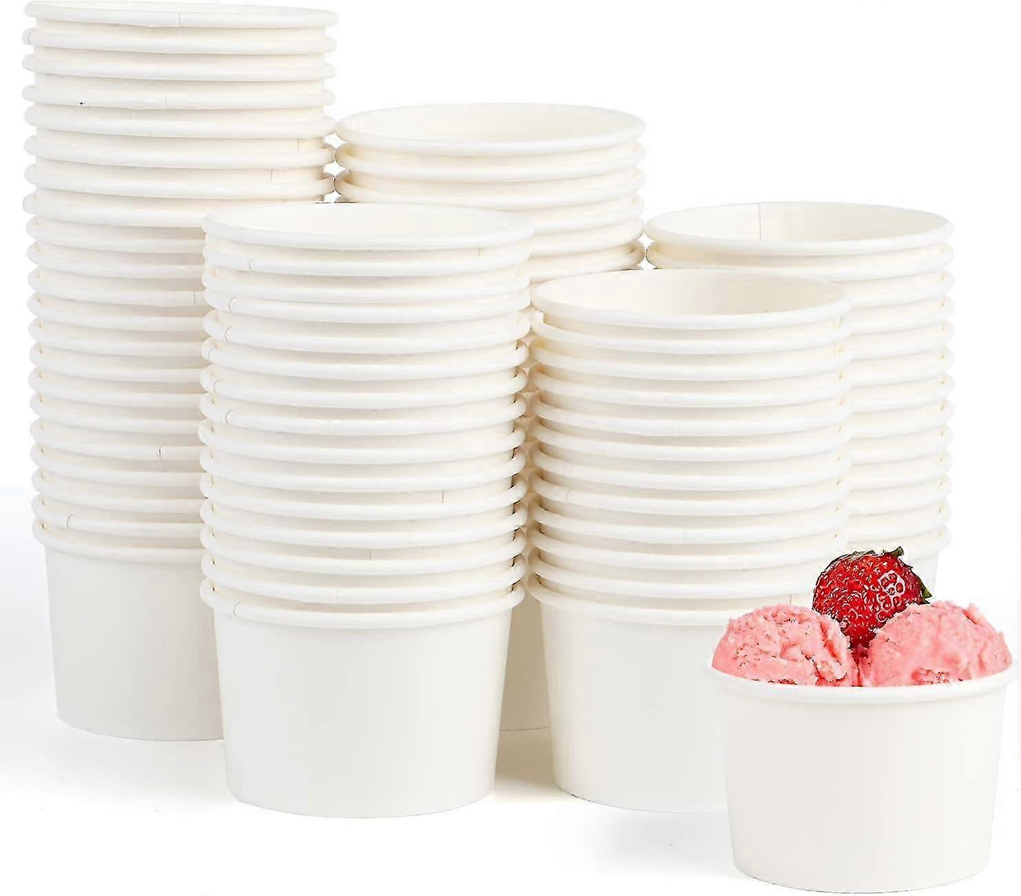 60 Pieces of 3 oz Disposable White Paper Dessert Cups for Sundae and Frozen Yogurt, Suitable for Various Brands