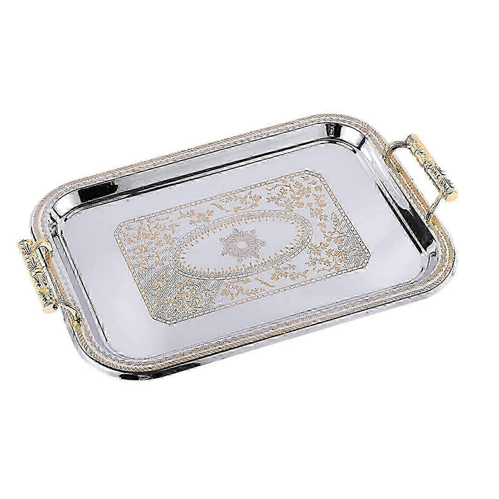 Stainless Steel Rectangular Serving Tray with Handles, Coffee Bar Food Holder & Dessert Display Plate, Nordic Design