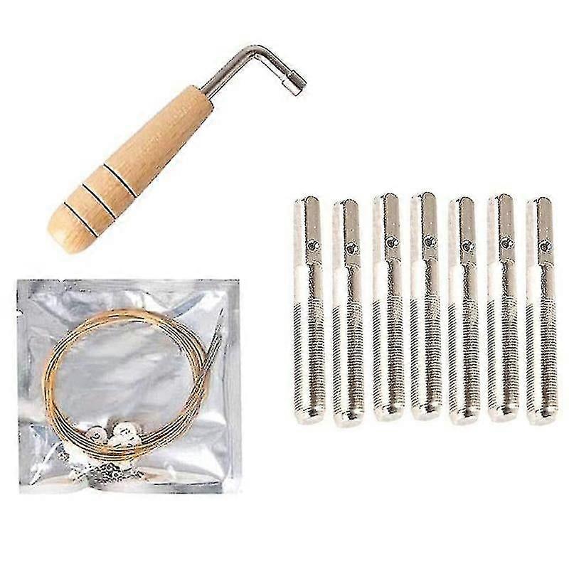Lyre Harp Accessories Kit with 7 Metal Strings, 7 String Pins & Tuning Wrench for Small Harp Replacement