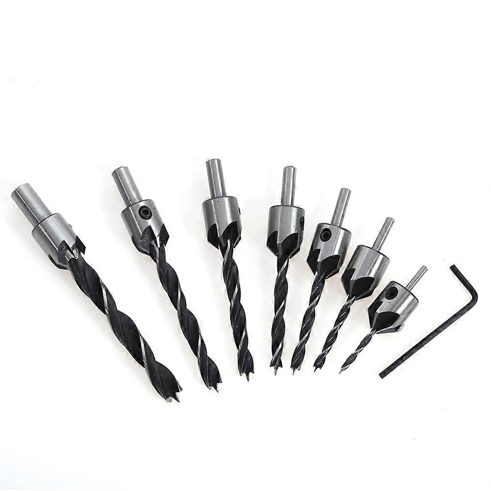 Counter Sink Bit Three Drill Bits Set Adjustable Drilling Length Woodworking Tools Silver 7Pcs