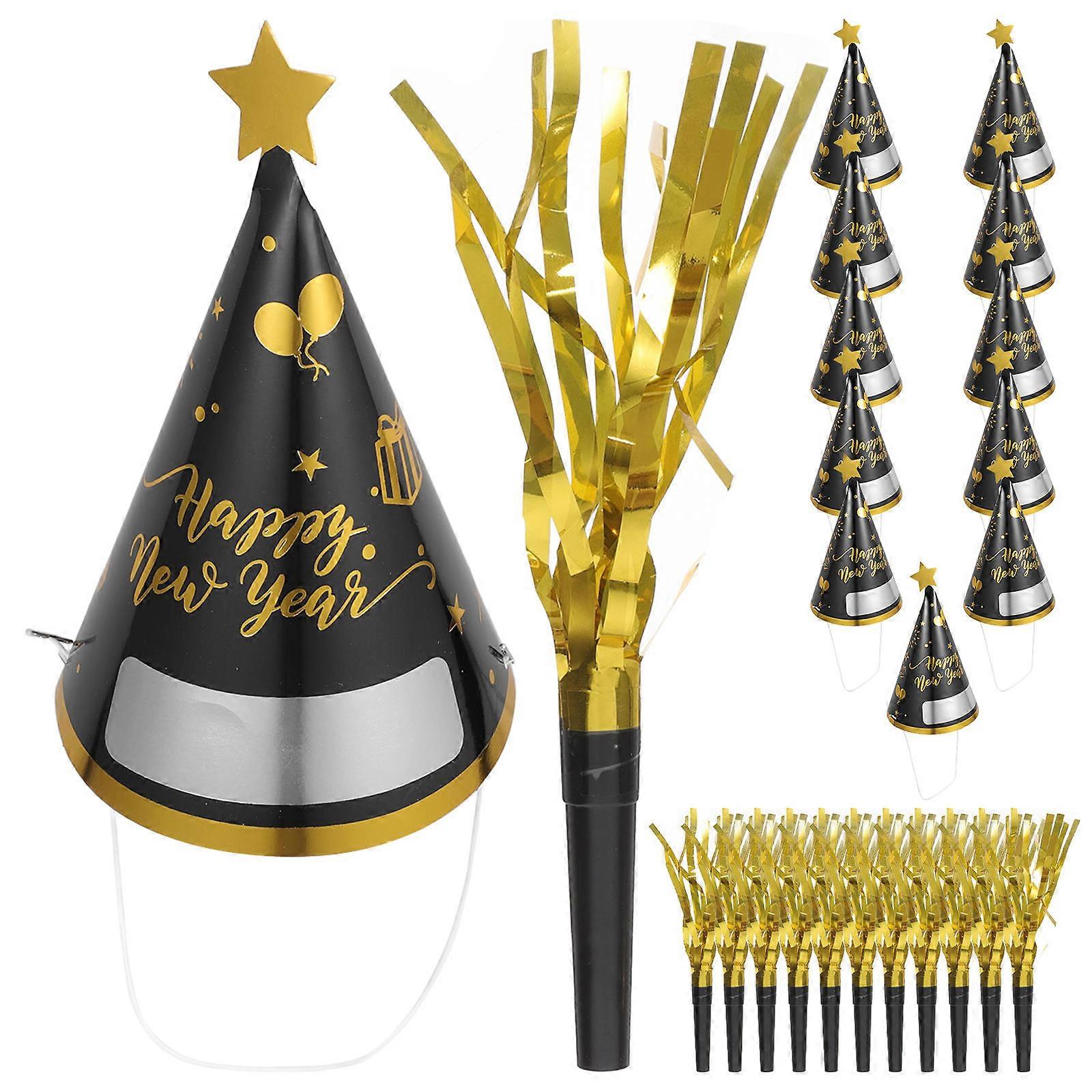 It looks like you're referring to a product description for **New Year's Eve party hats** — specifically **12 writable paper cone hats** in a **