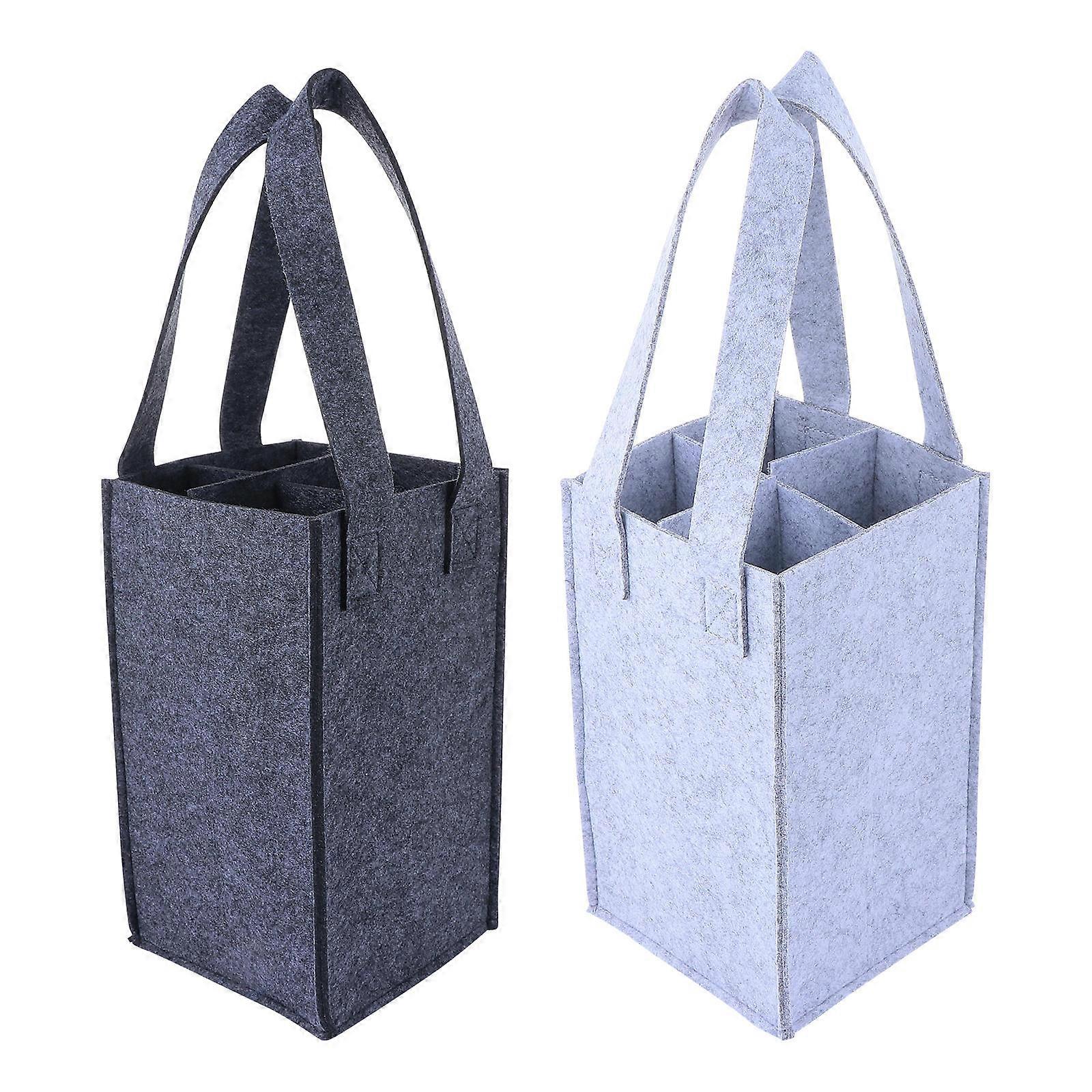 Felt Carrier Bag Storage Bag Navy Rectangular Handle Design For Christmas Party Visiting 28x16x15.5cm Holder 2Pack
