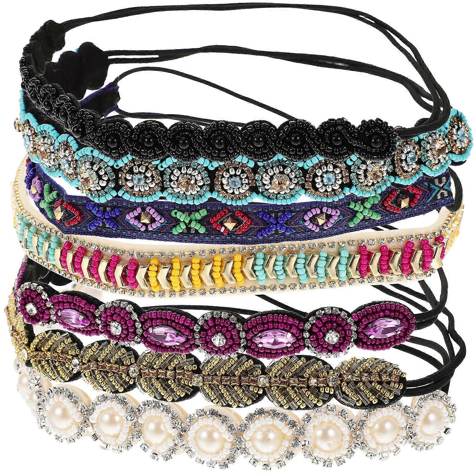 7pcs Beaded Headband for Women – Handmade Elastic Hair Accessory with Assorted Patterns for Weddings, Festivals, Parties, and Daily Use