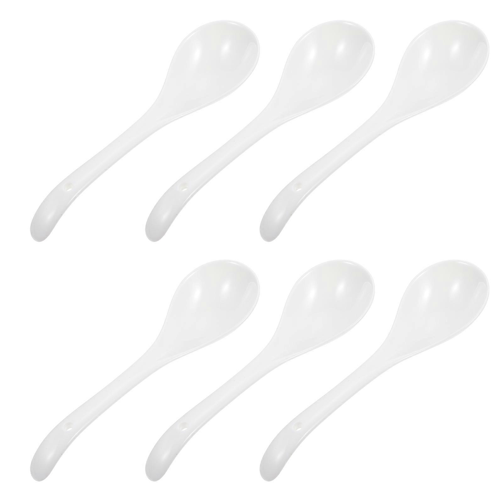 Chinese Soup Spoons Simple Style Ceramic Serving Porridge Spoons for Home 6Pack