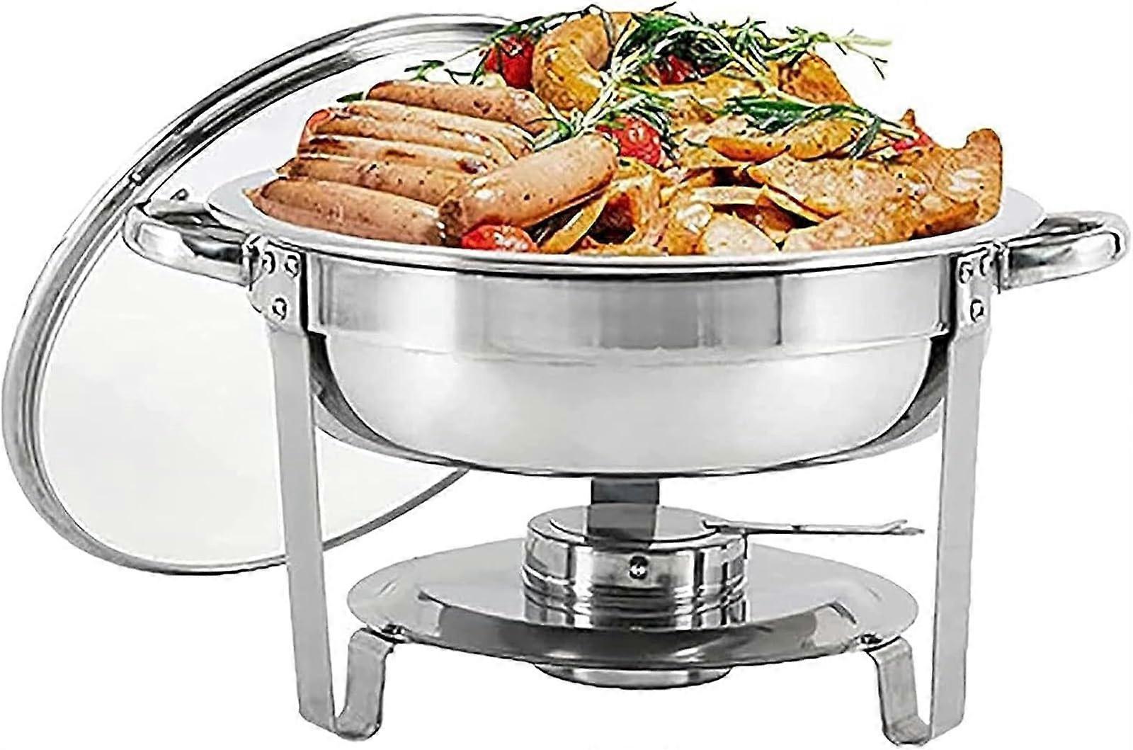 Round Buffet Hot Pot Set, Stainless Steel Food Warmer, 3.5L/5L Capacity, Glass Lid for Party and Wedding Events
