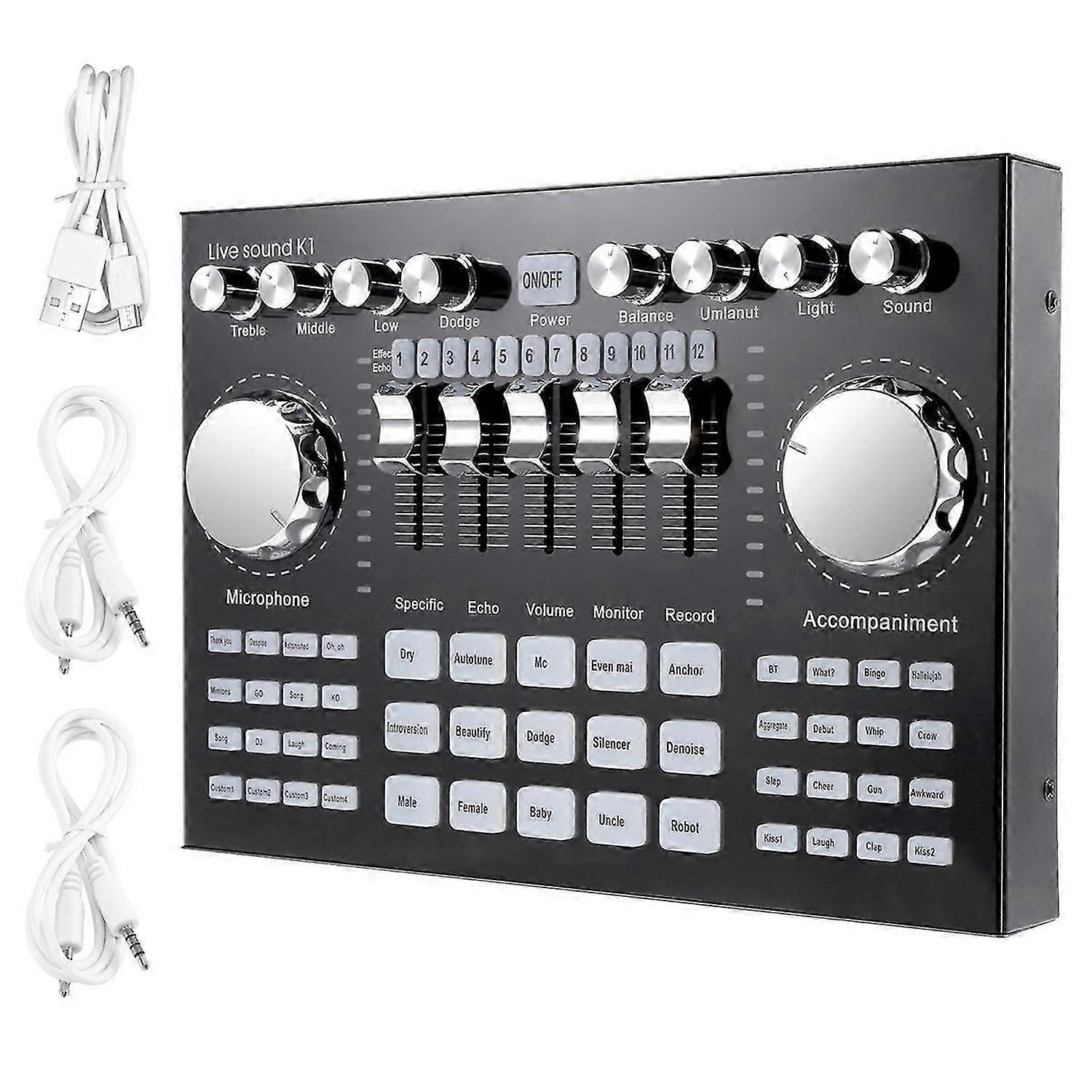 K1 Computer Phone Voice Changer HIFI Live Sound Card Mixer Board Streaming Audio Bluetooth 5.0 Unive