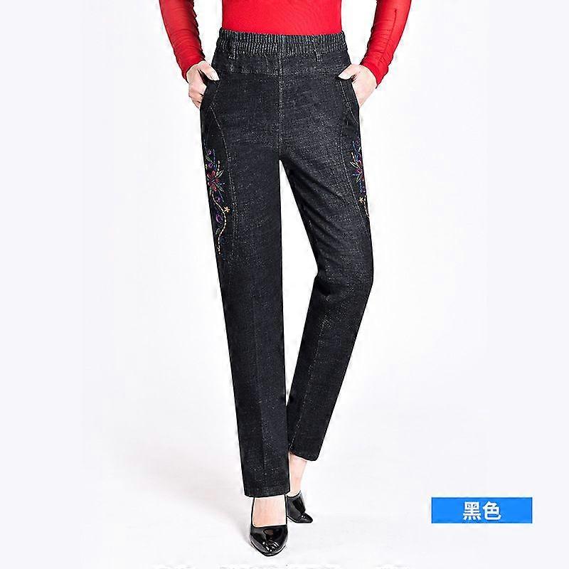 Spring And Summer Thin Jeans For Women Loose Elastic Waist Elastic Mother Casual High Waist Middle-Aged And Old Spring And Autumn Black Women's Pants