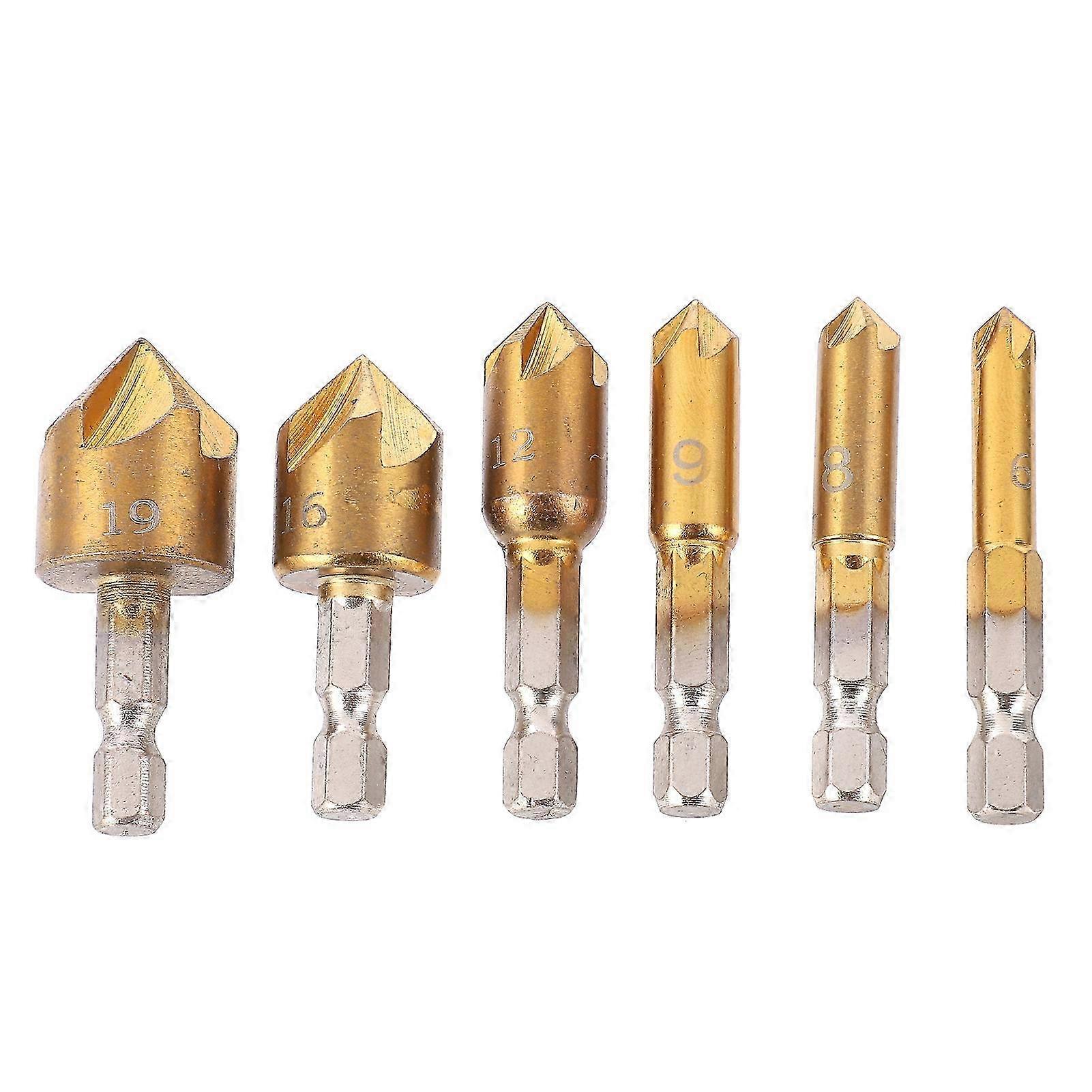 6Pcs 90 Degree Countersink Drill Bit Set with Hex Shank Metal Chamfer Tool Accessory
