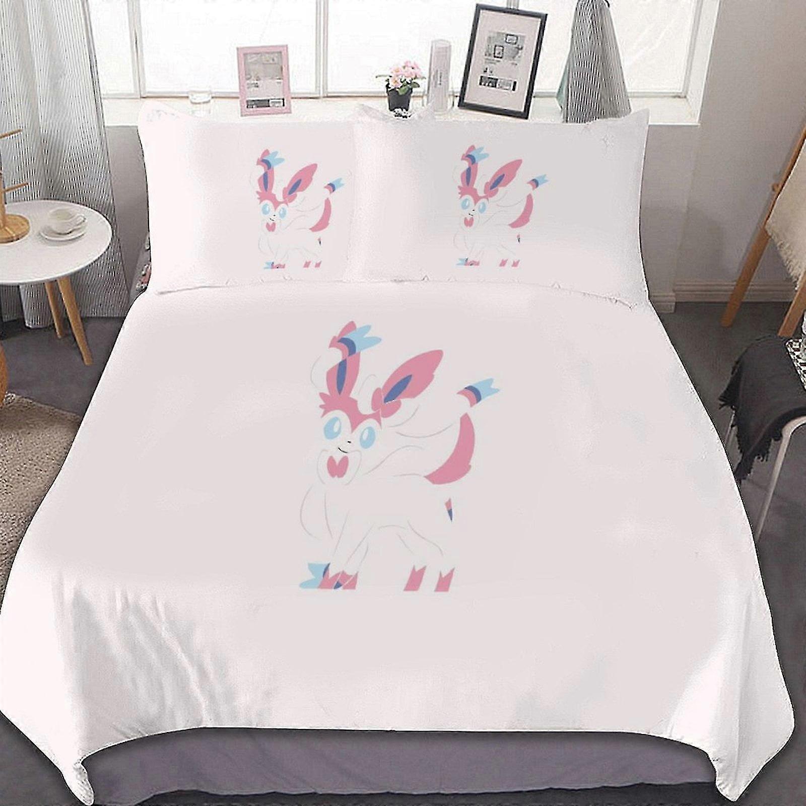 Comfortable Sylveon 3 Piece Bedding Set - Soft Comforter with 1 Duvet Cover and 2 Pillowcases for Bedroom Gifts