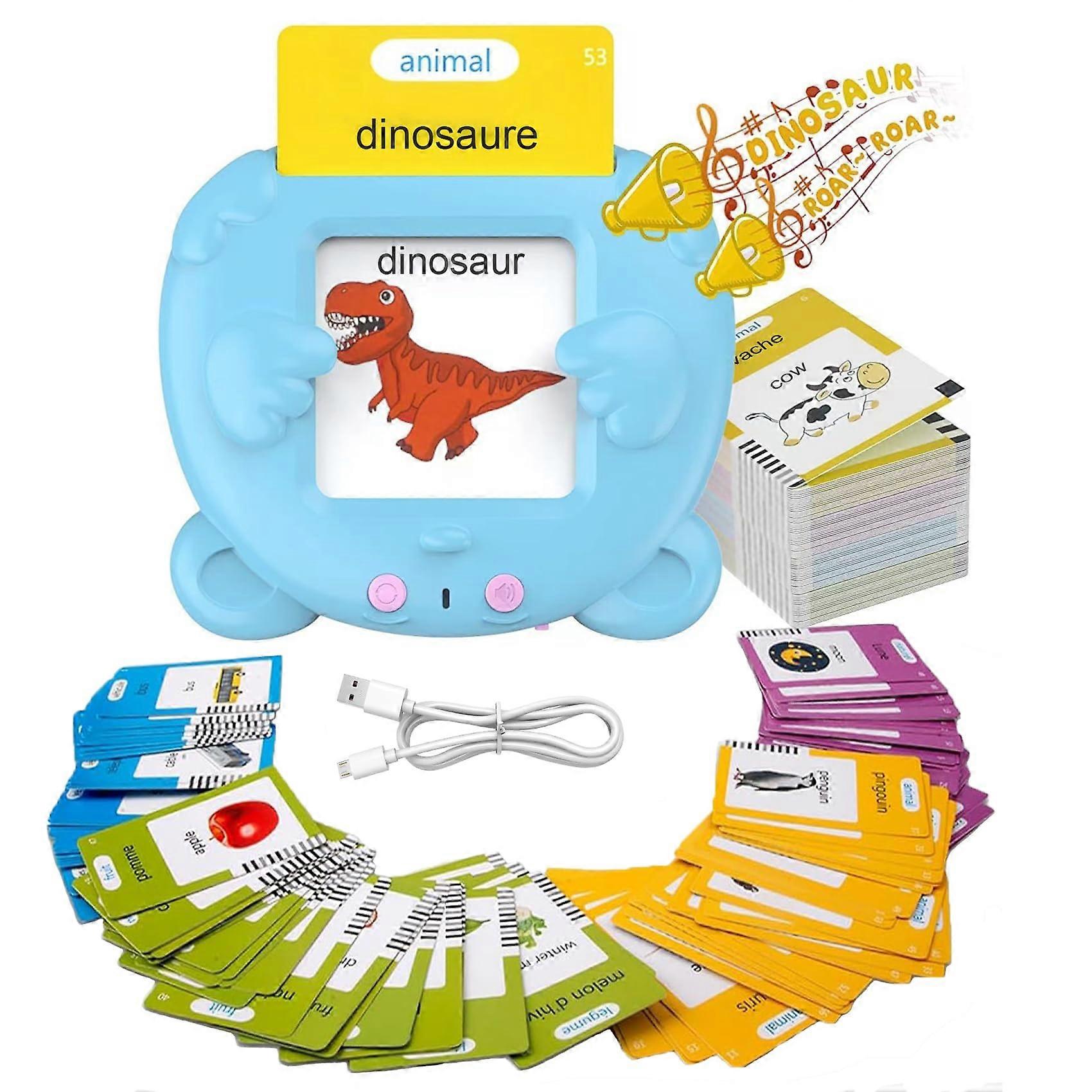 Educational Toy Talking Flash Cards Set, 112 Sheets French and English Interactive Preschool Learning Cards for Kids, Blue
