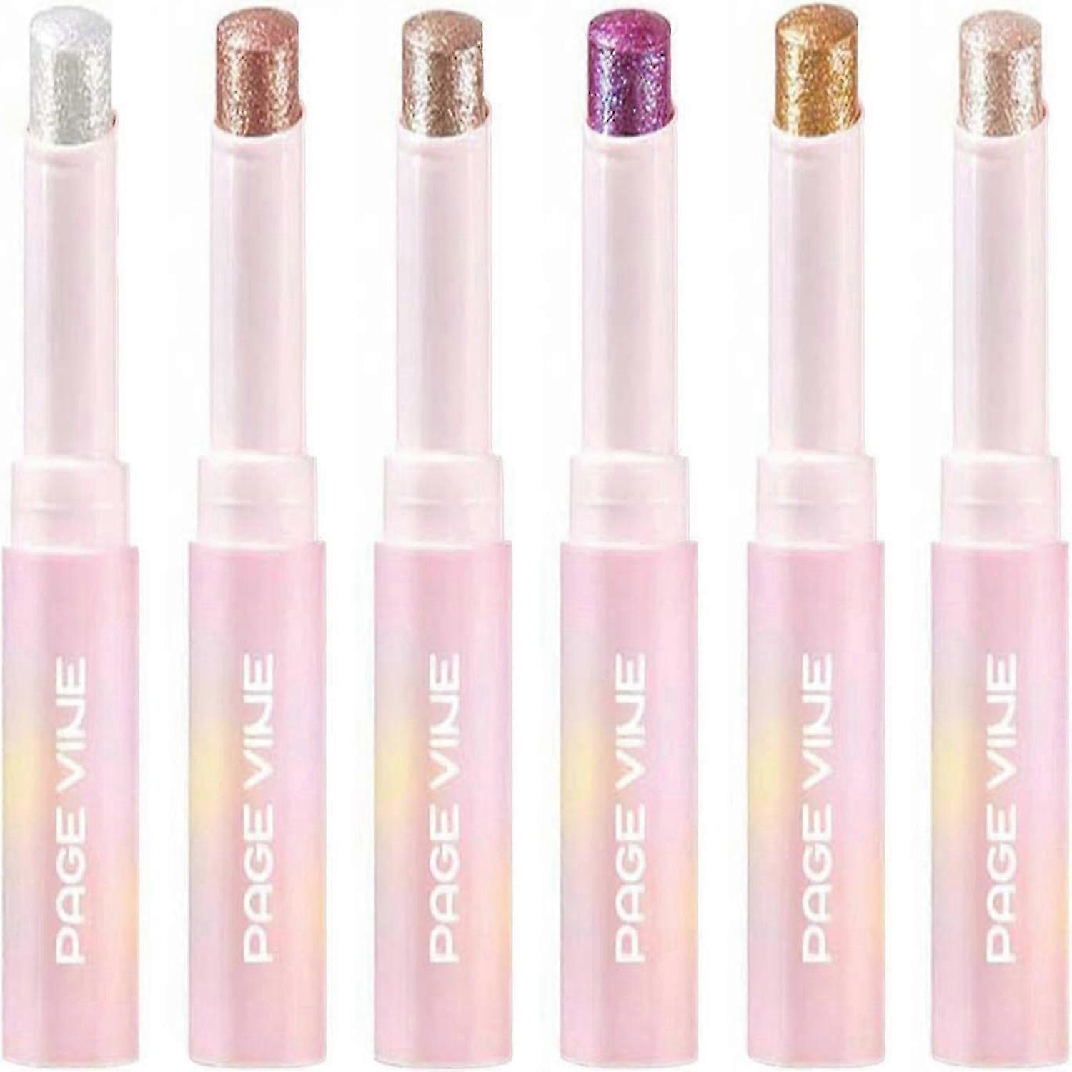 6Pcs Crystal Jelly Glaze Stick Crystal Jelly Highlighter Eyeshadow Stick Shiny Multi-coloured Pearlescent Shimmer Lip Balm Sparking Shine All in One