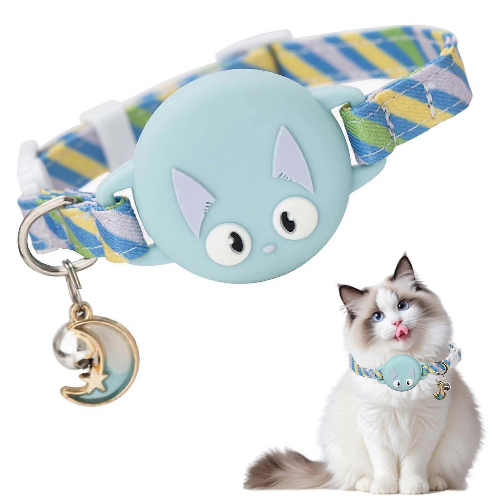 Reflective Cat Collar, Adjustable  Durable Nylon Collar with Breakaway Clasp  Padding, Compatible with Apple AirTag, Turquoise, S