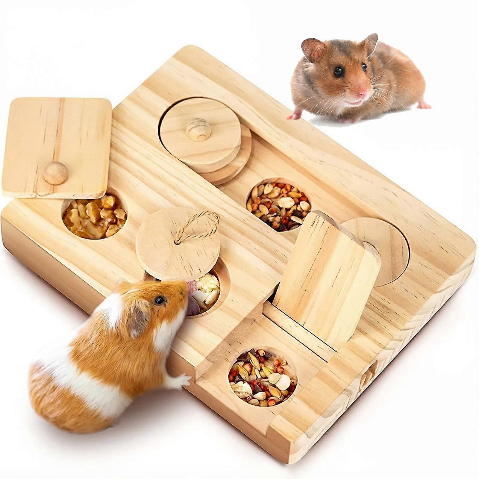 6in1 Wooden Foraging Toy for Hamsters, Guinea Pigs, Rabbits, Chinchillas, Gerbils, and Dwarf Hamsters