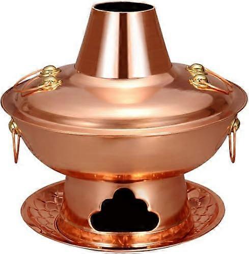 Copper Hotpot for Family Meals and Gatherings - Durable Chinese Charcoal Cookware 28cm for Outdoor Grilling and Picnics