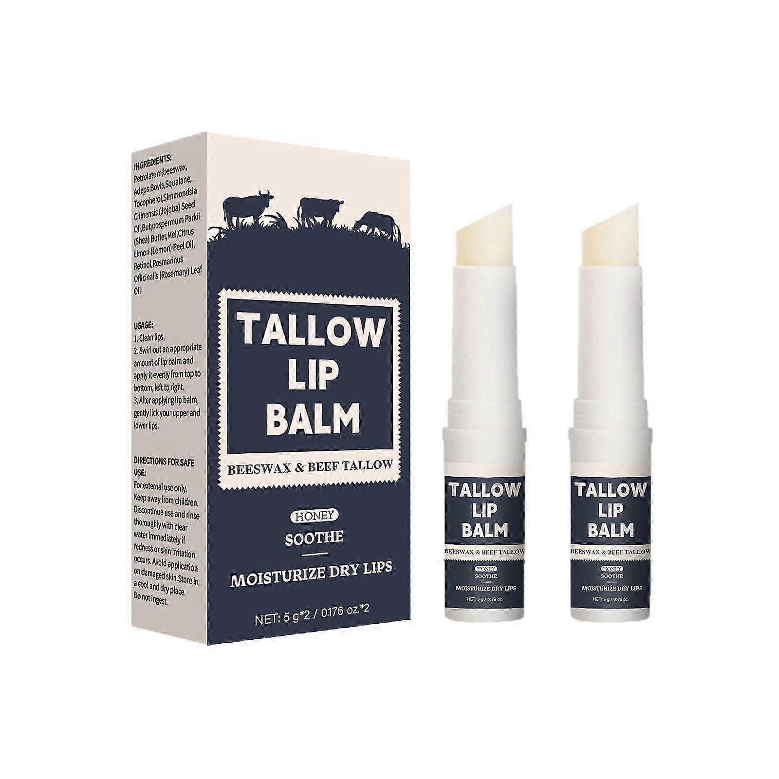 Moisturizing Tallow Lip Balm Grass Fed Beef Tallow with Beeswax Honey Soothes Dry Chapped Lips Natural Lip Care
