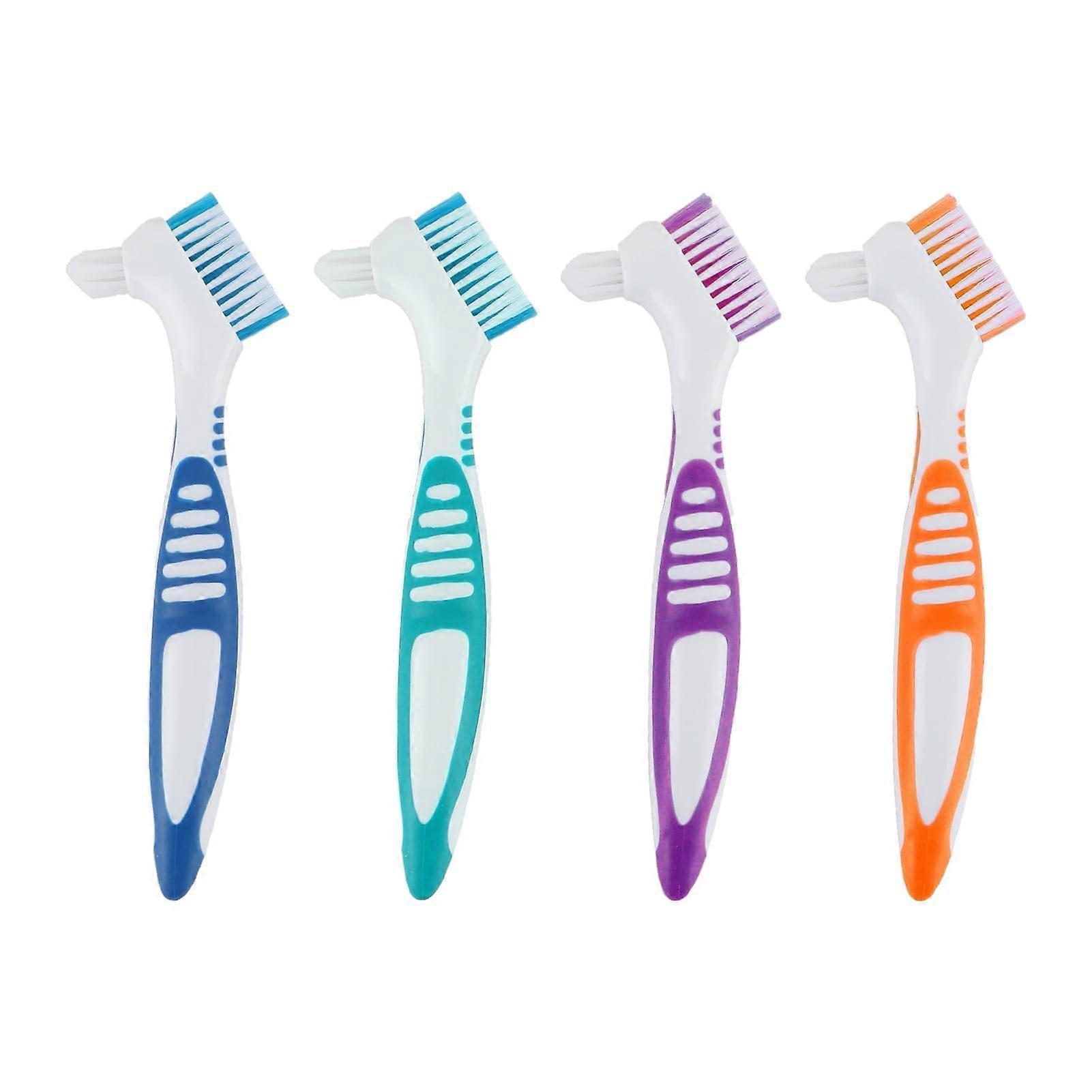 Denture Toothbrush Set, 4 Pack Premium Denture Cleaner with Ergonomic Rubber Handle and Multilayer Bristles for Effective Care