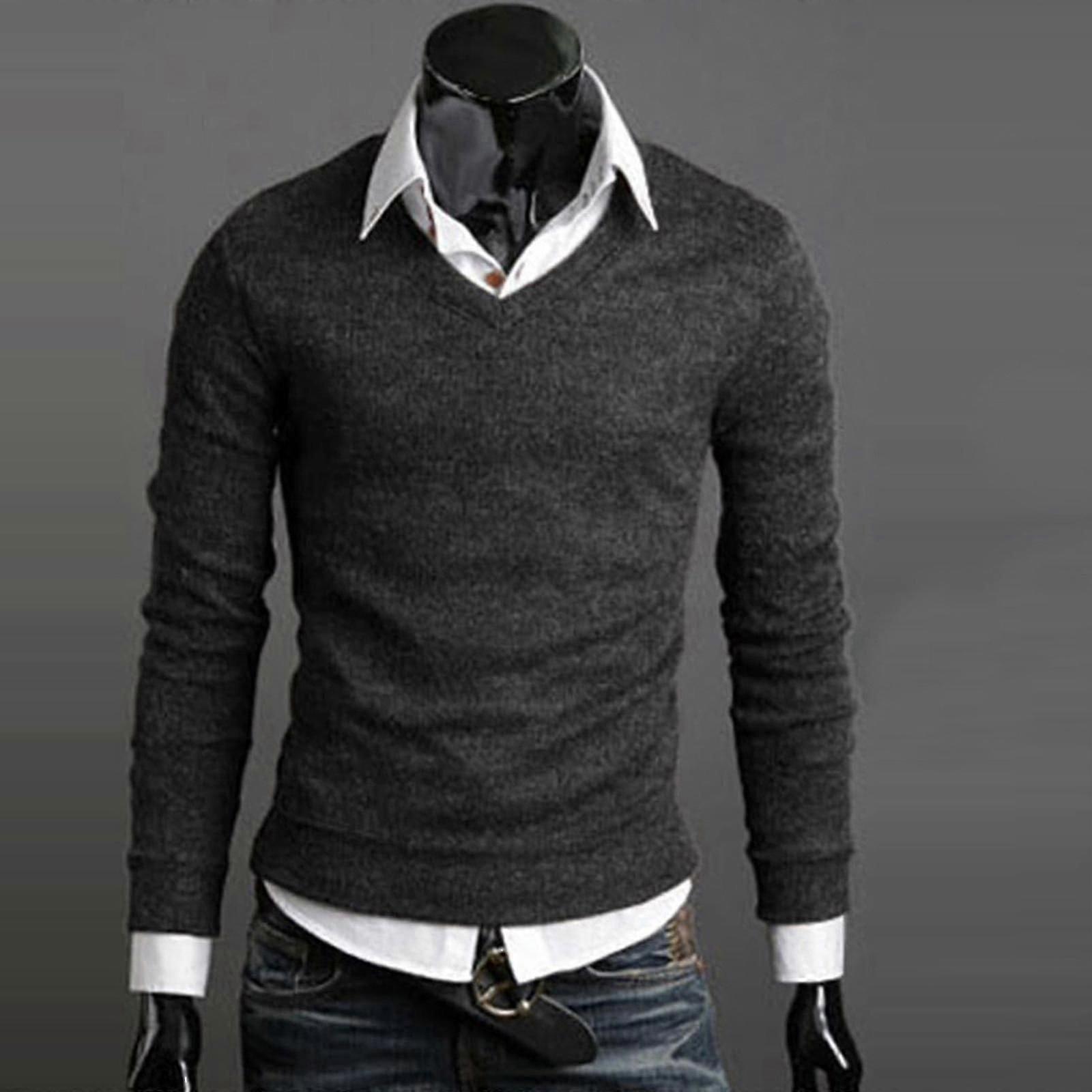 Herren Schlicht V-Ausschnitt Strickpullover Pullover Pullover
