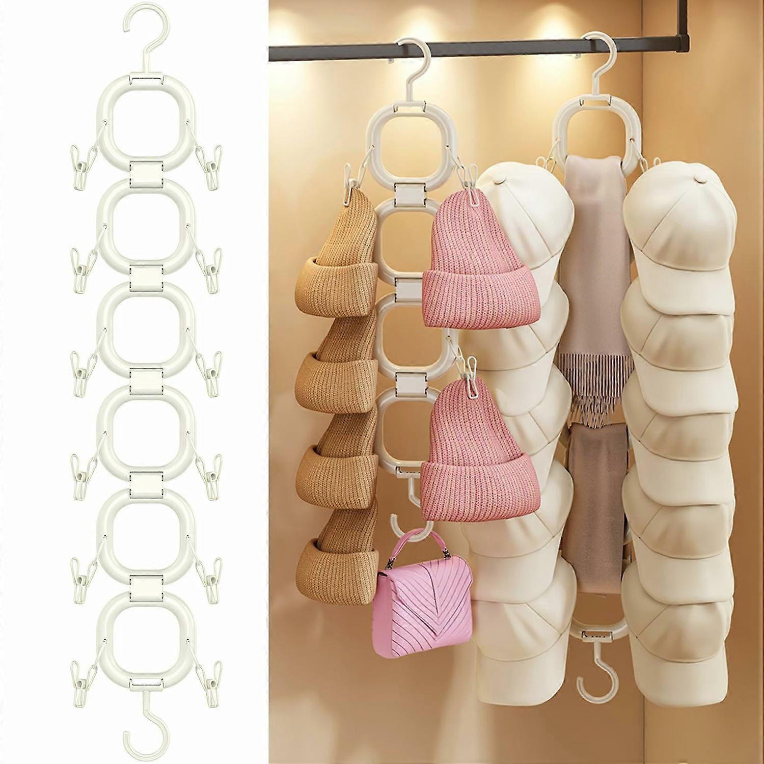 6 Rings Multipurpose Plastic Hanger Rack for Clothes Hats Space Saving Closet Organization