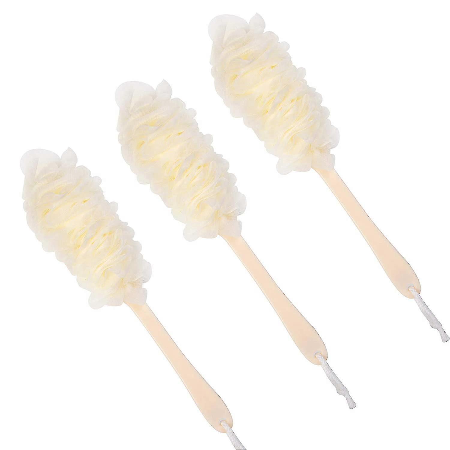 3-Pack Long Handle Shower Brushes with Soft Nylon Mesh - Gentle Back Cleaning for All