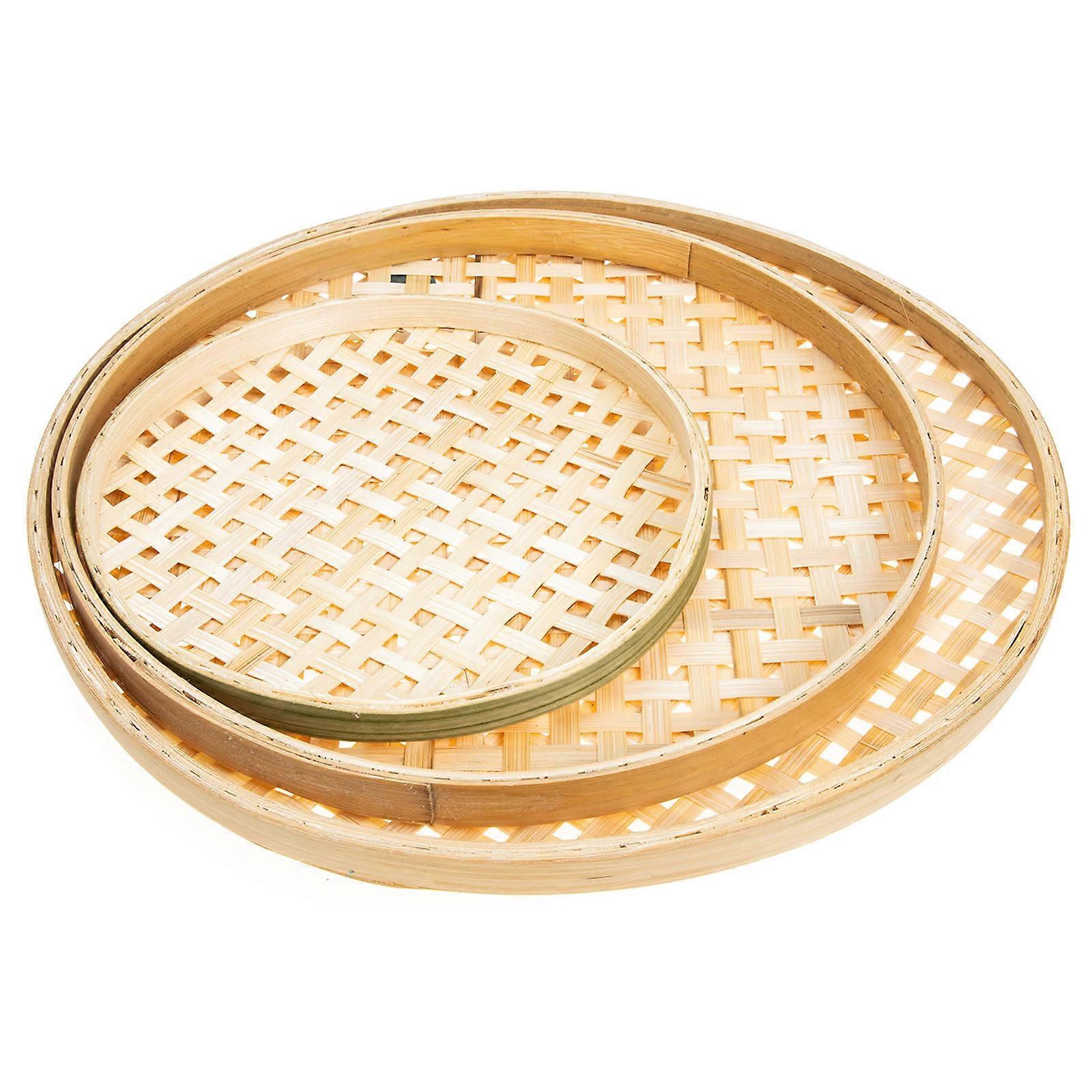 Multi-function Mesh Strainer Bamboo Weaving Sieves Wear Resistance Break Resistance Kitchen Accessories 3Set