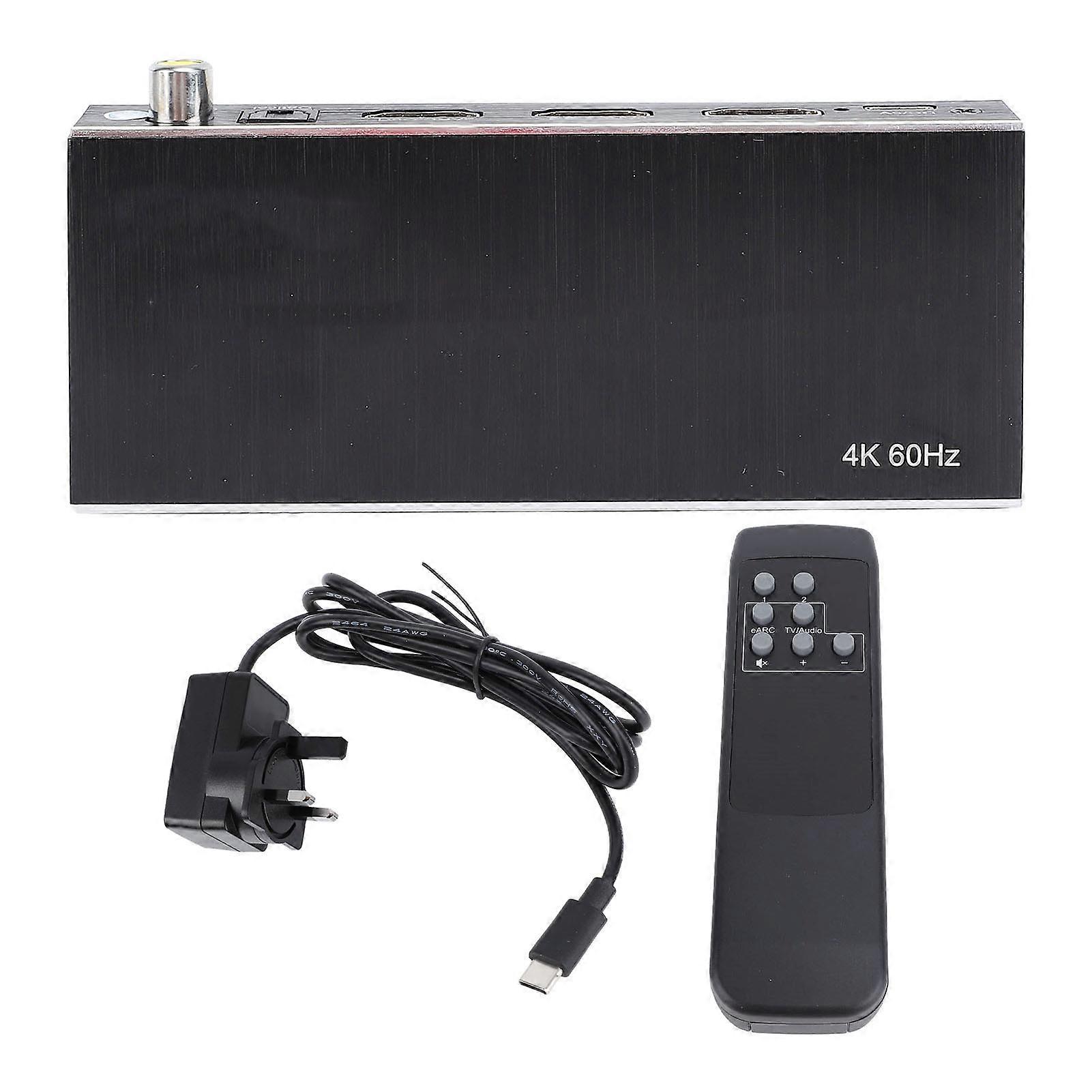 4K@60Hz eARC HDMI Switcher, 1 In 2 Out Matrix, Enhanced Sound, UK Plug, Remote Control