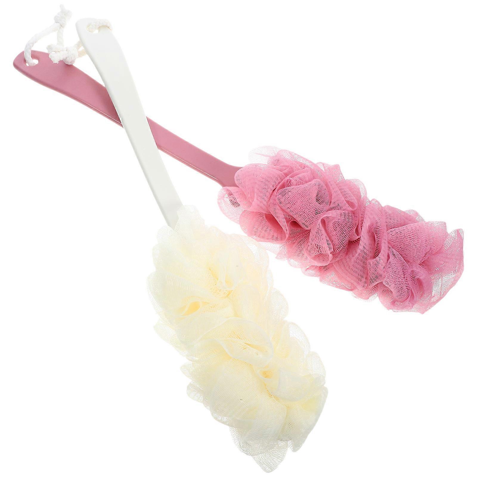 Bath Exfoliating Brush Set Gentle Back Scrubber with Long Handle for All Body Parts, 2pcs, Pink
