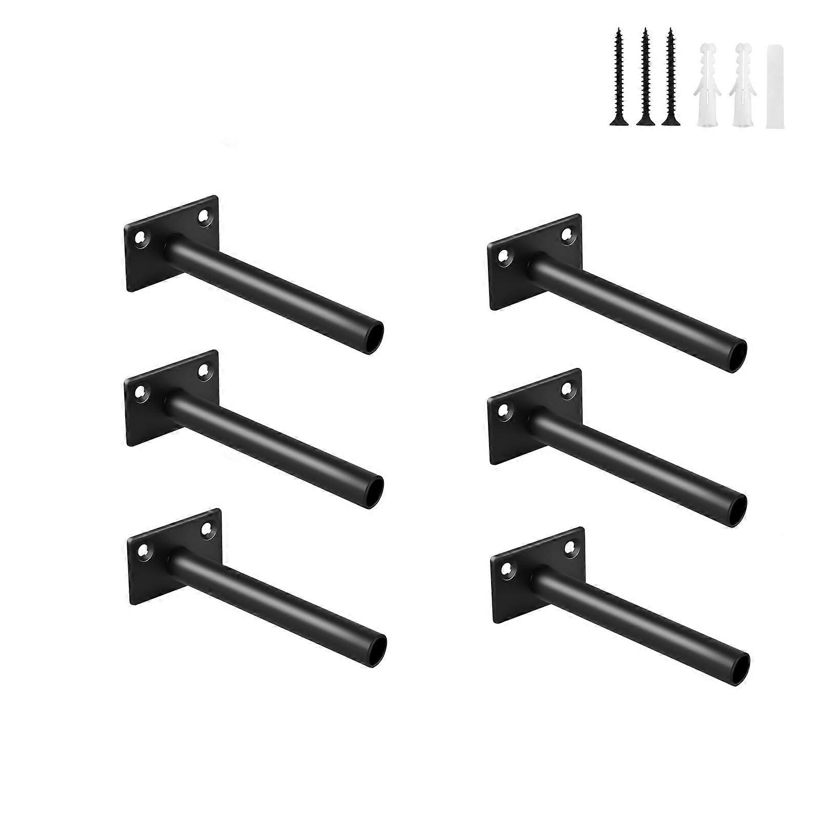 "10.2 cm Black Steel Shelf Brackets – Hidden Supports for Floating Wood Shelves – Includes Screws and Dowels – 6 Pack"