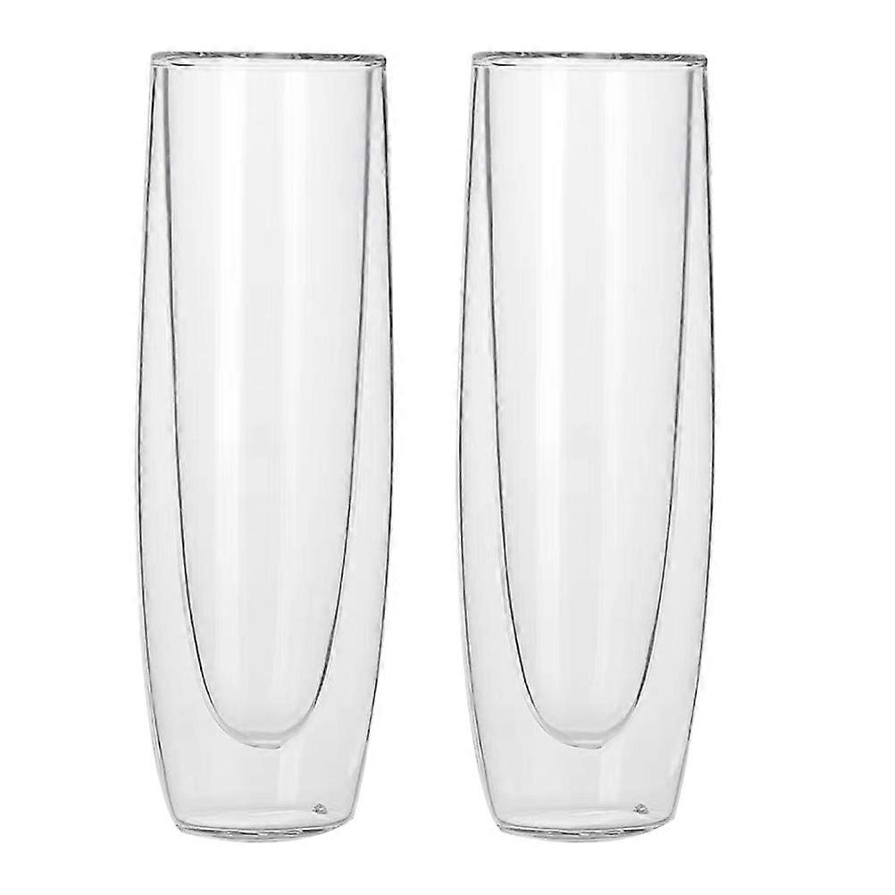 2pcs Double Layer Glass Wine Cups, Elegant Design, Temperature Resistant for Wine, Whiskey & Cocktails, Suitable for Pub, KTV, Bar Use