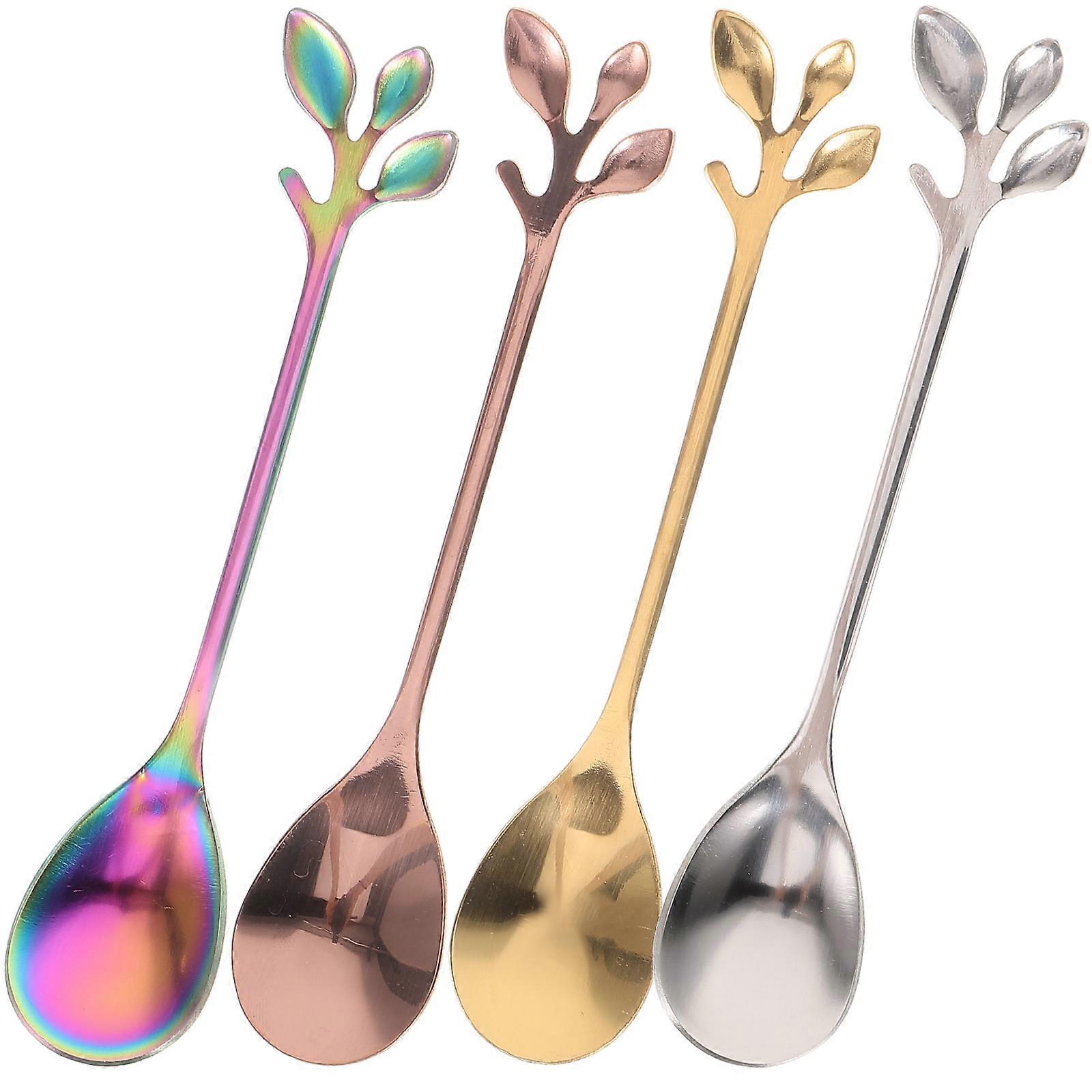 Assorted Color Stainless Steel Coffee Spoons with Creative Tree Branch Design for Kitchen Use 4pcs