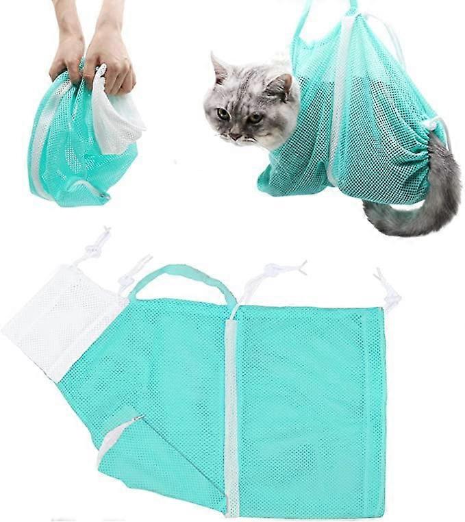 Cat Bath Bag Adjustable Mesh for Cats and Dogs, Fixed Bathing and Nail Trimming Equipment, Green Color, Compact Size