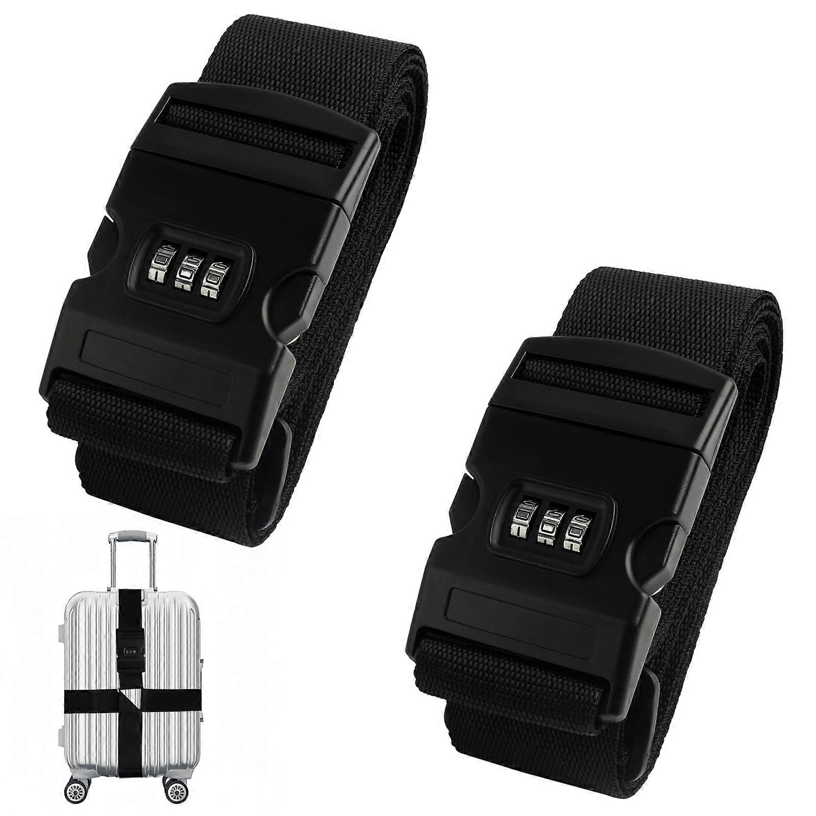 2 Pieces Luggage Straps Combination Lock, Adjustable Suitcase Belts, Black