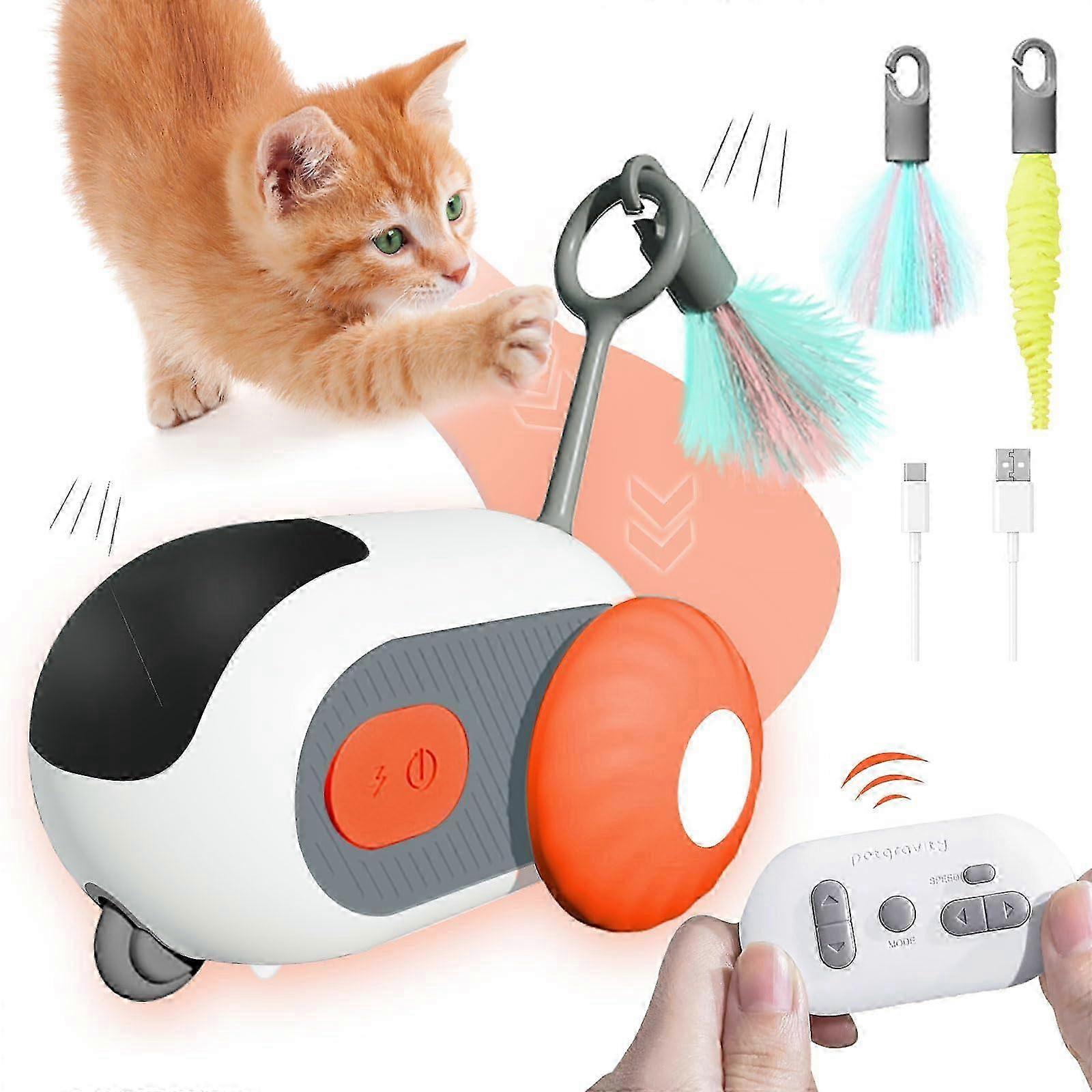 Remote control cat toys for indoor cats, smart electric interactive cat toys automatic mode turbo tail 2025