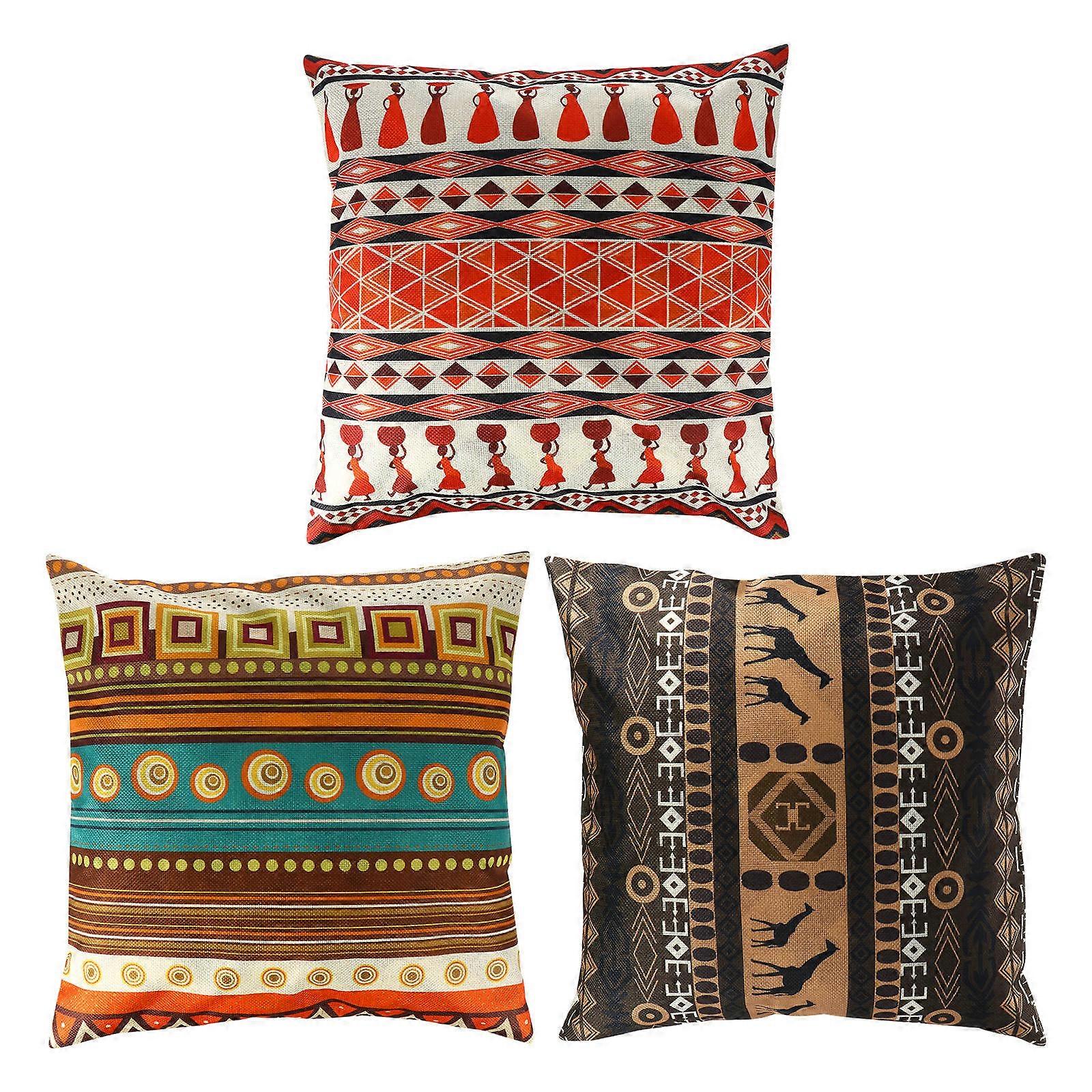 Decorative Pillowcase 3Pack Ethnic Style Throw Pillow Covers For Indoor And Outdoor Use In Colorful Linen Fabric Featuring Protective Cover Function