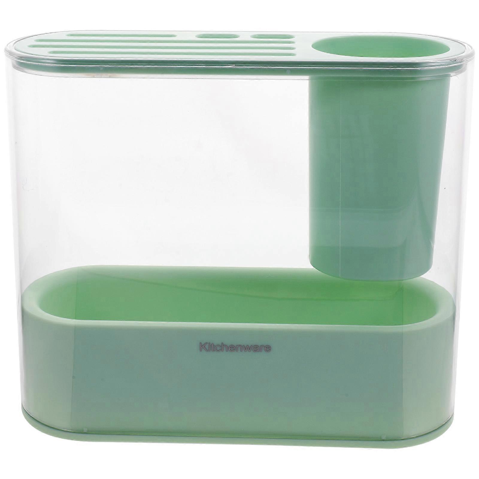 Kitchen Cutlery Organizer Holder For Kitchen Utensils Green Rectangular Design Water Drainage 1Pcs
