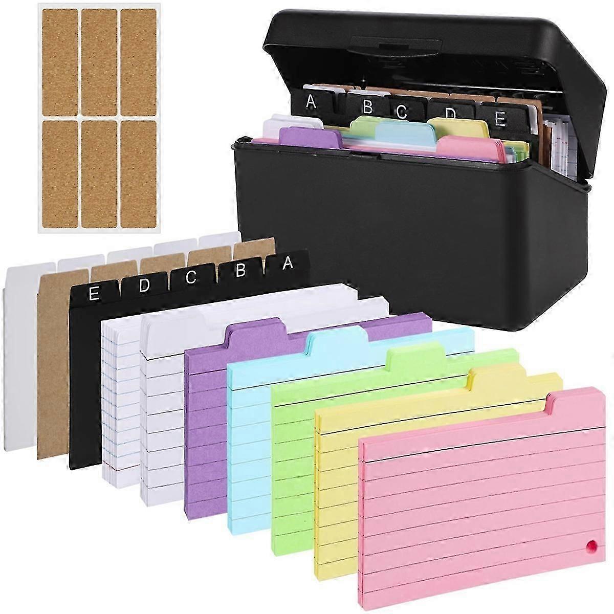 Index Card Holder Set,Index Box with 230 Assorted Flashcards, Colourful Lined, 6 Rings and Stickers
