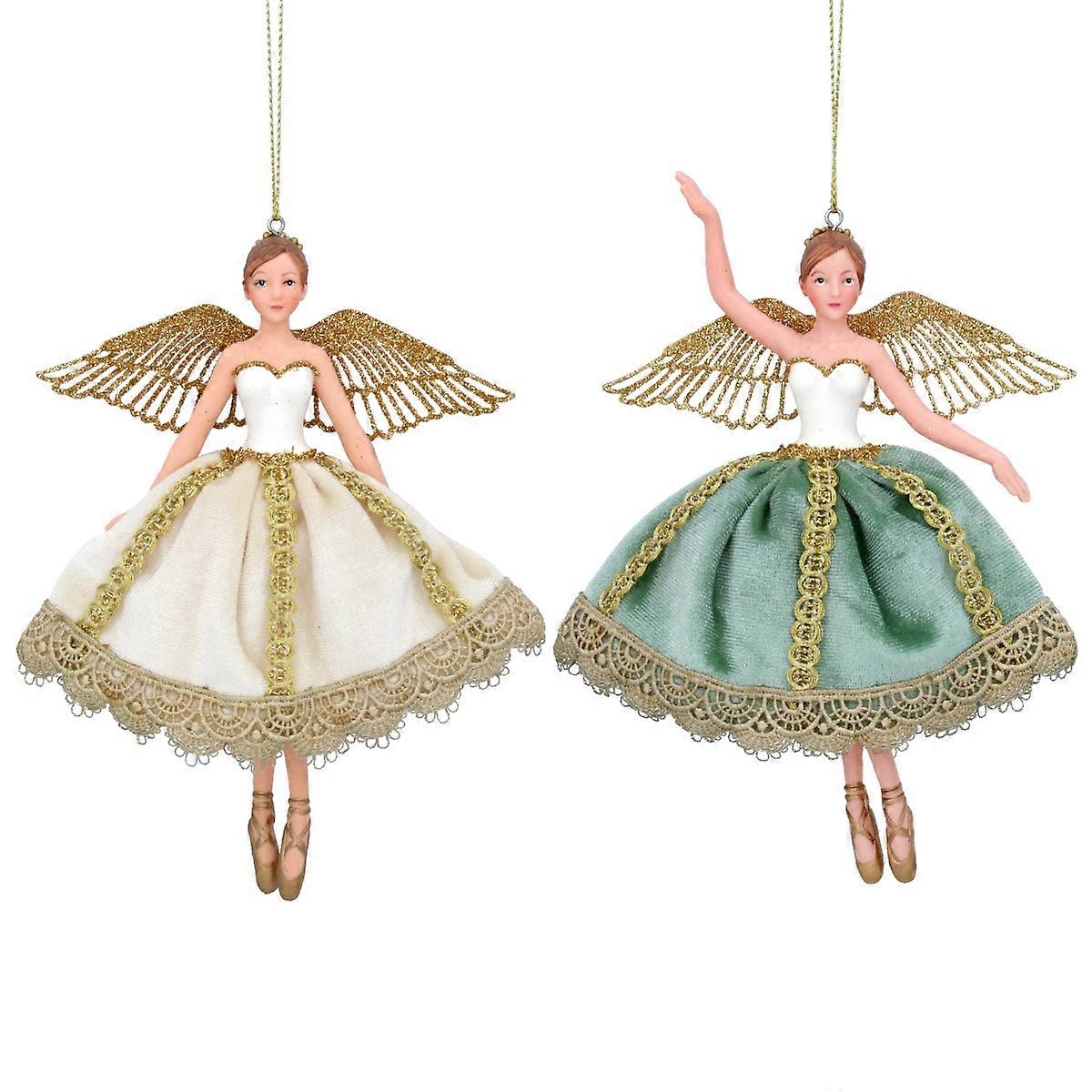 Gisela Graham Green and Cream Fairy Christmas Tree Decorations