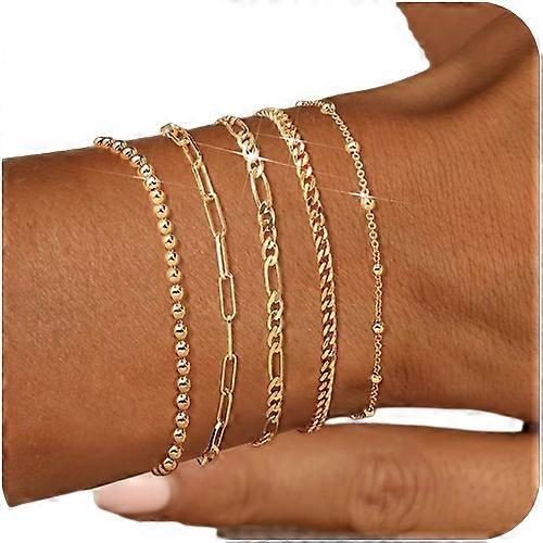 Stackable Gold Bracelets Set, 14K Plated Jewelry