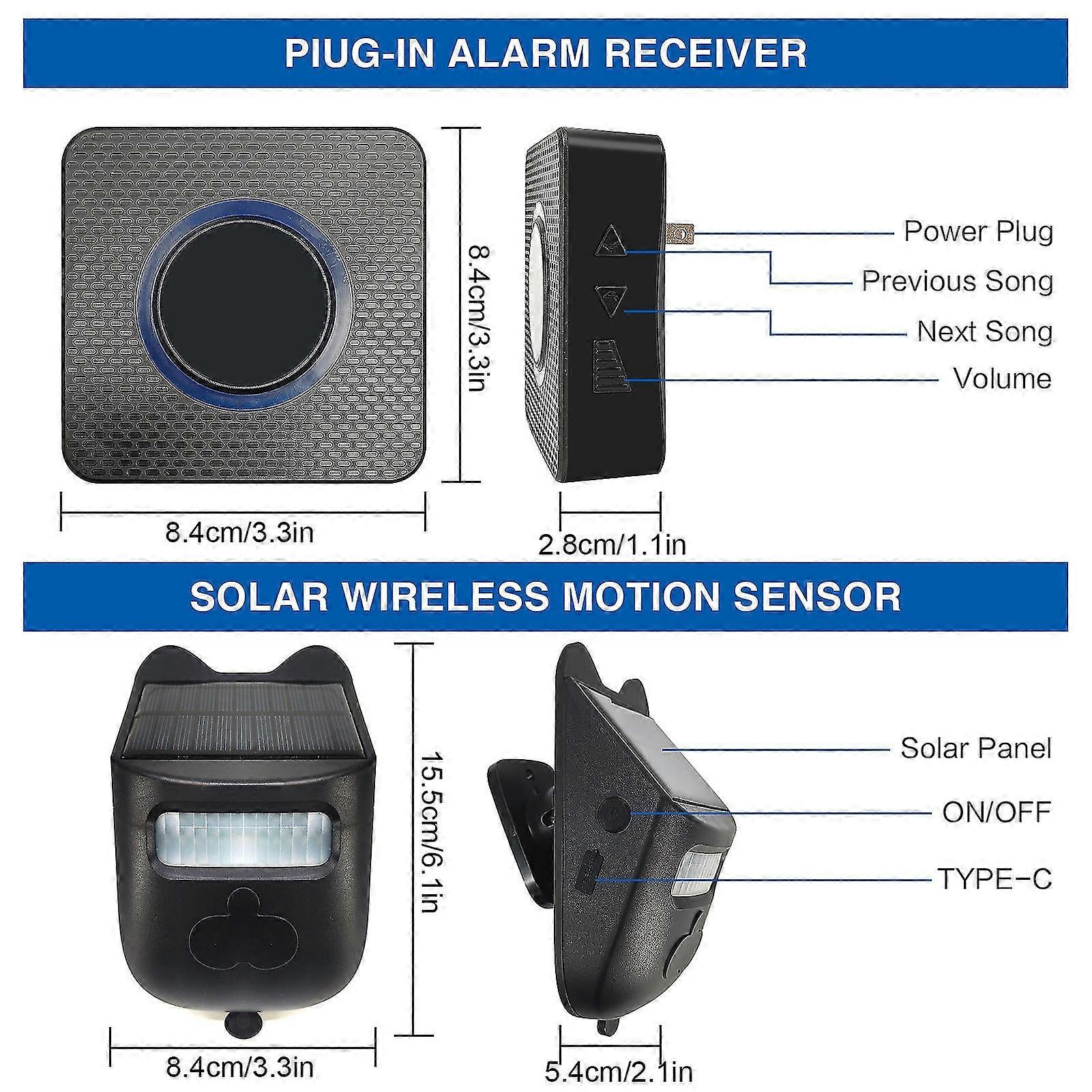 Driveway Alarm Long Range 120 Degree Detection Solar Powered Driveway Motion Sensor Doorbell