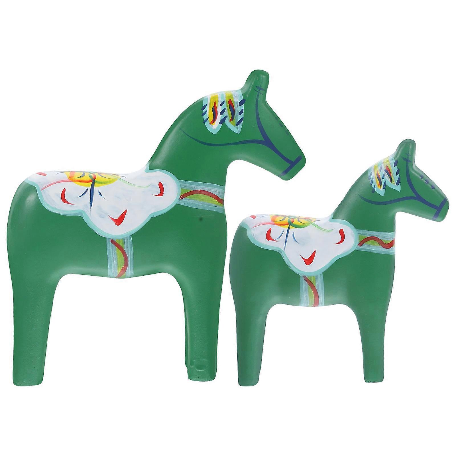 녹색 색상의 말 모양 탁상 장식용 나무 공예품 1쌍