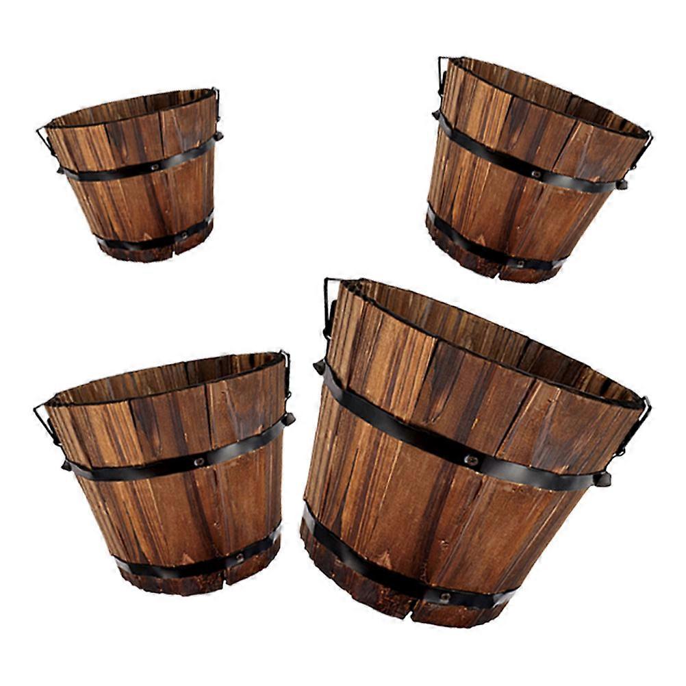 4pcs Durable Dark Brown Flower Pots for Garden or Patio – Stylish Containers with Functional Handles
