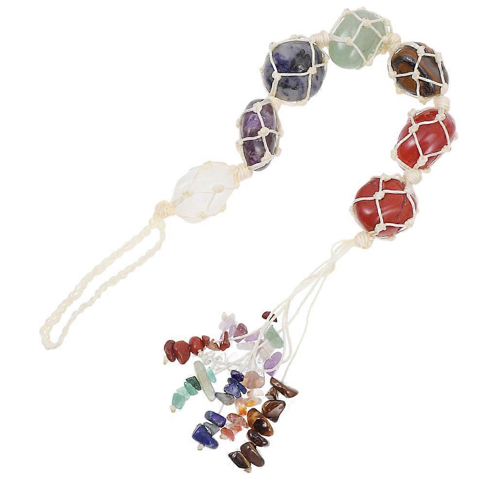 Natural Stone Pendant with Tassel for Vehicle Hanging Ornament 1 Set