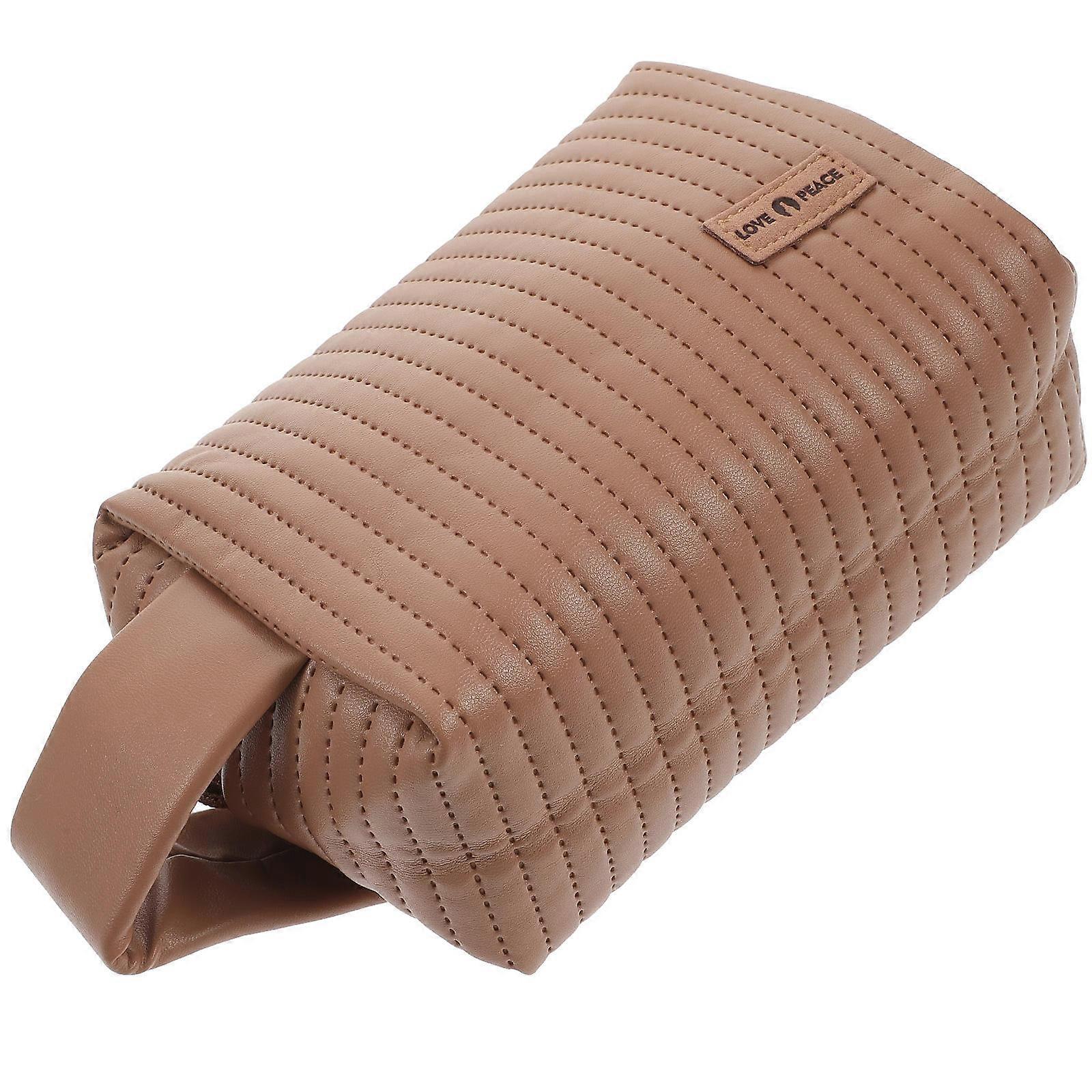 Travel Makeup Pouch For Daily Life Women Lightweight Rectangular Cosmetics Organizer Zipper Pouch Coffee 18.00X7.50X12.50cm 1Set