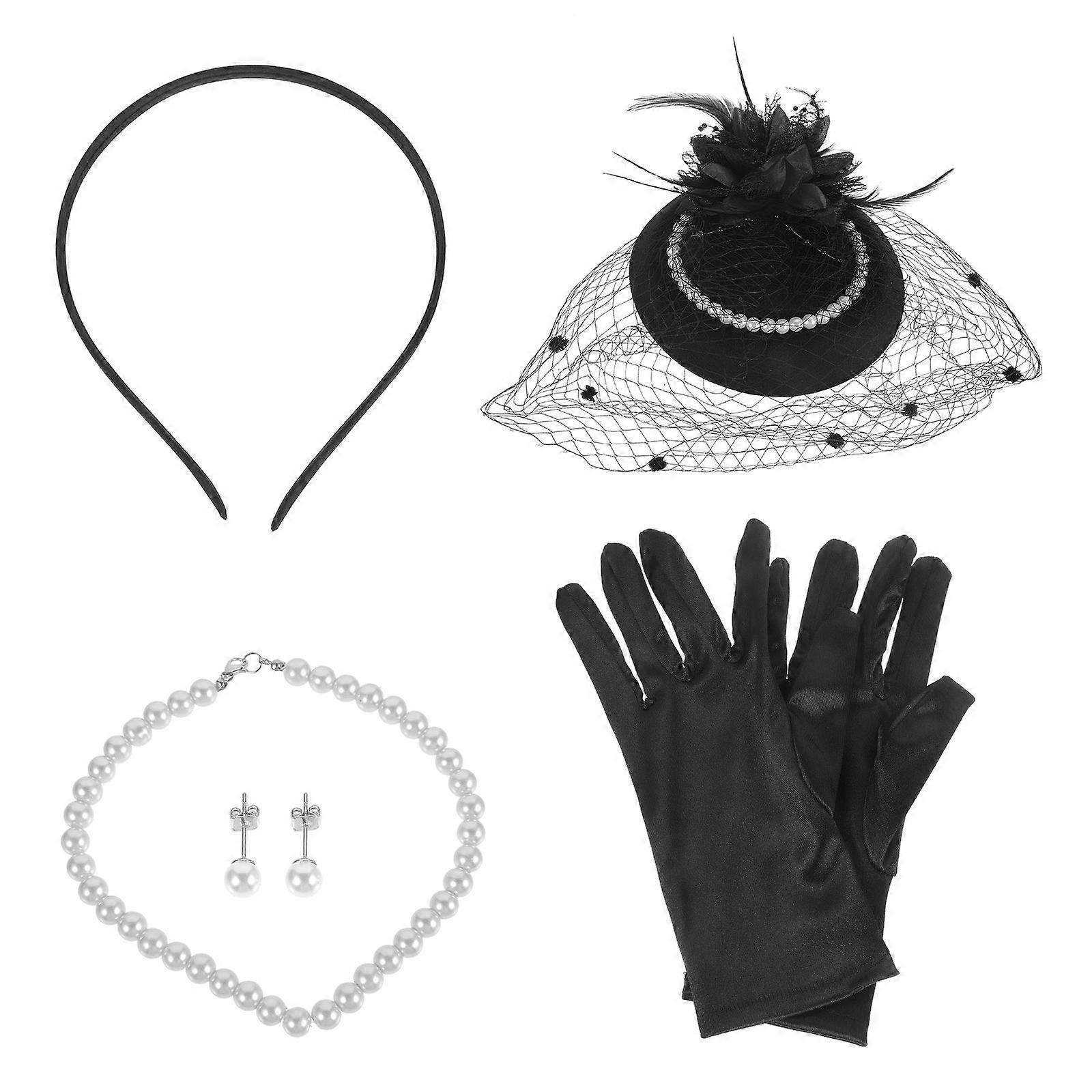 Fashionable Tea Party Fascinator with Gloves, Suitable for Weddings and Masquerades
