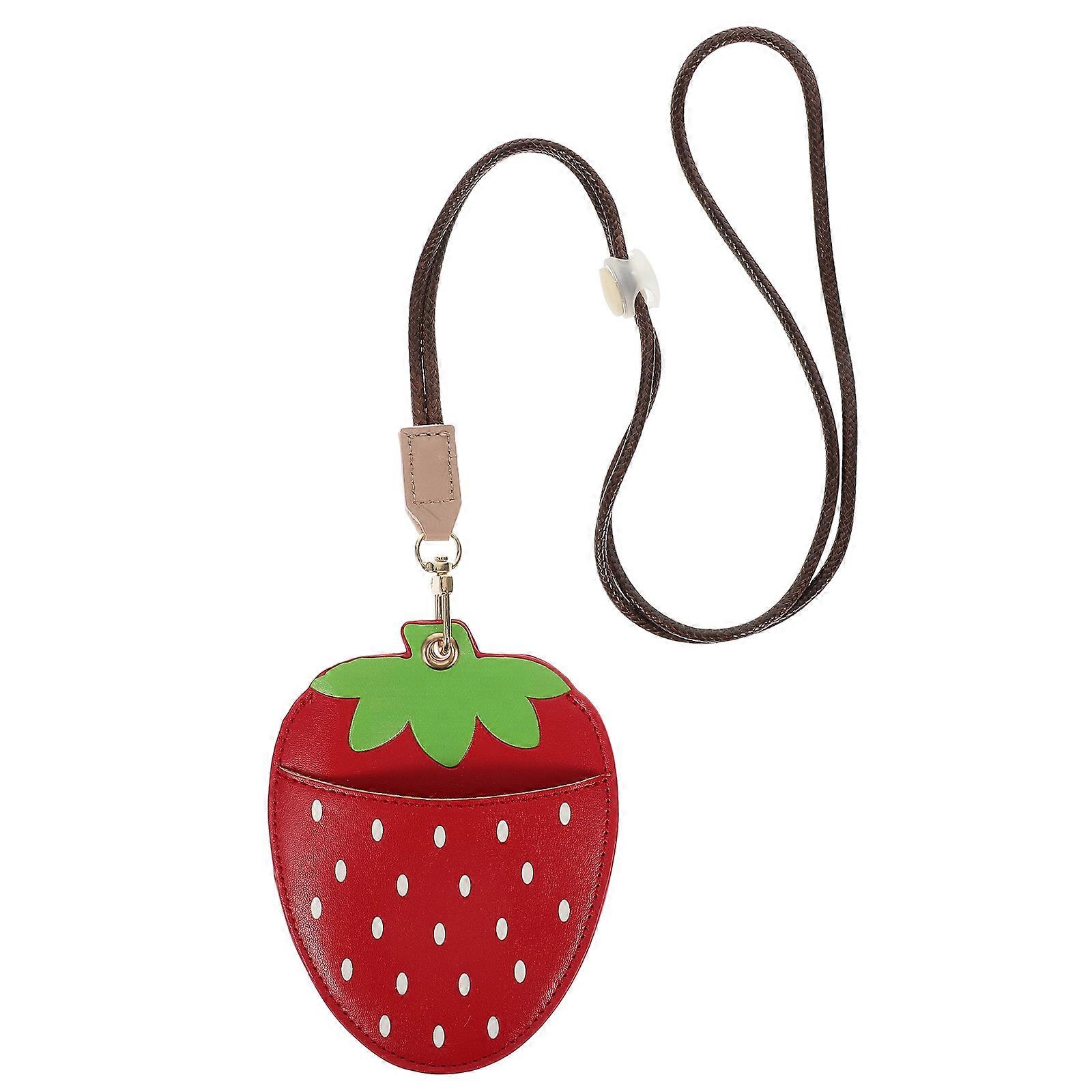 Cartoon Strawberry ID Badge Holder with Lanyard – Reusable PU Card Protector for ID, Credit, School & Office Cards – Transparent Design, Convenient