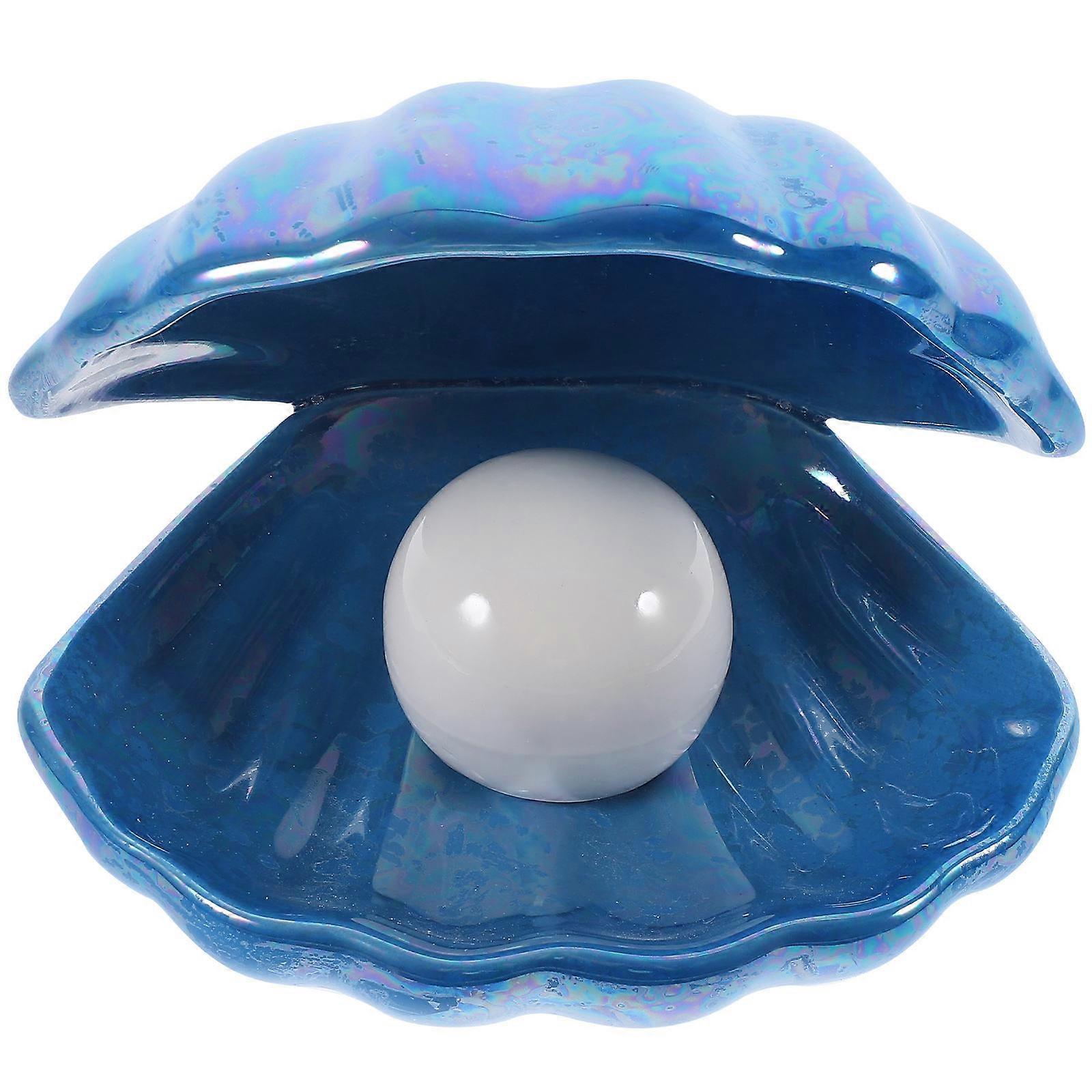 Chic Shell Shape Light Decorative Effect Ceramic Night Lamp In Blue For Family Use 1Pc