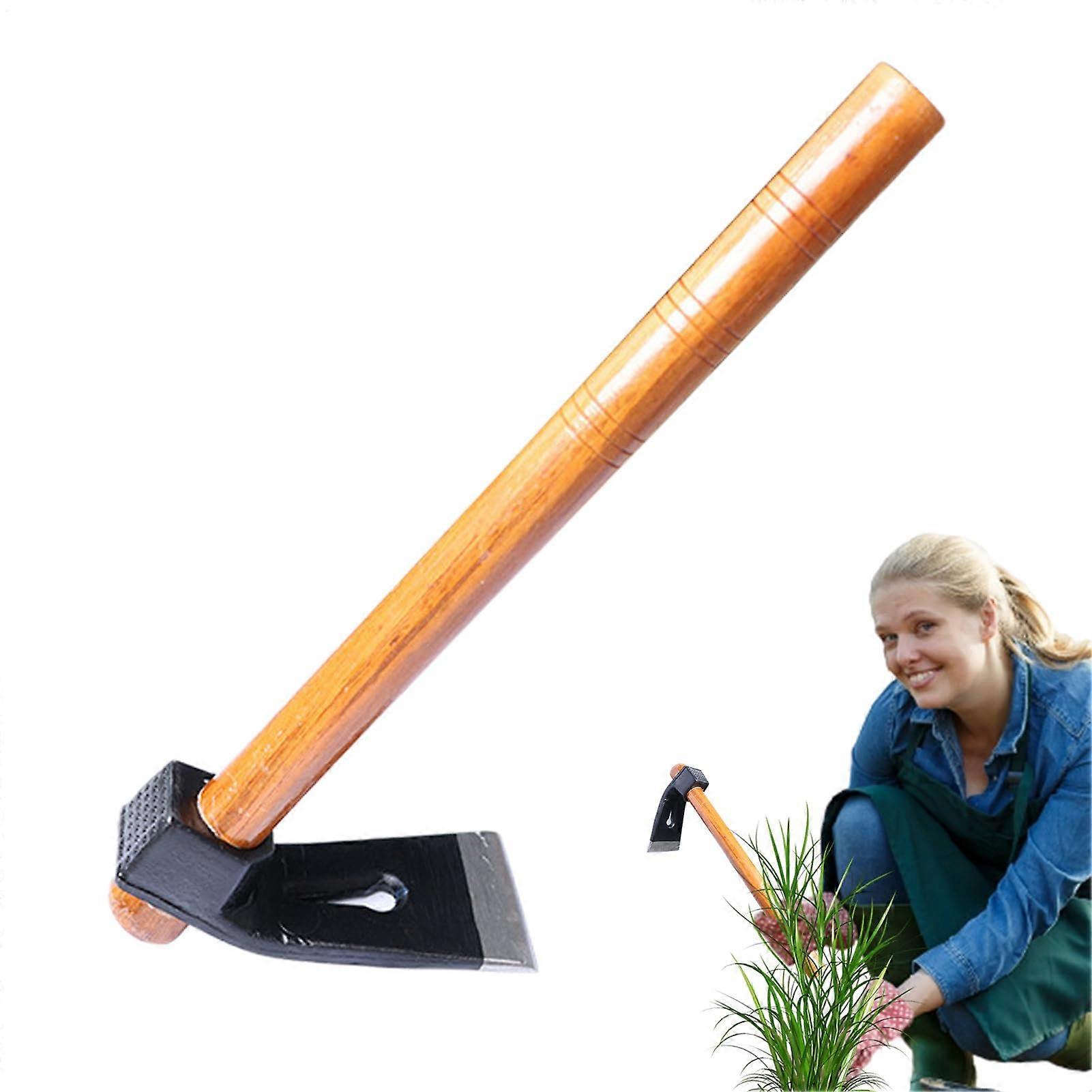 Steel Garden Hoe Tool with Wooden Handle for Weeding, Heavy Duty Hand Hoe for Backyard and Small Garden