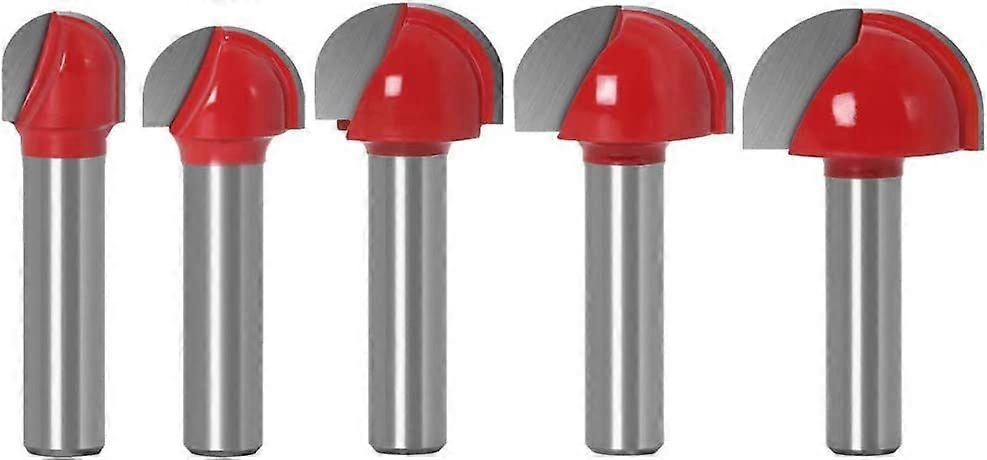 5-Piece Round Nose Router Bits - Wood Grooving Set (Red)
