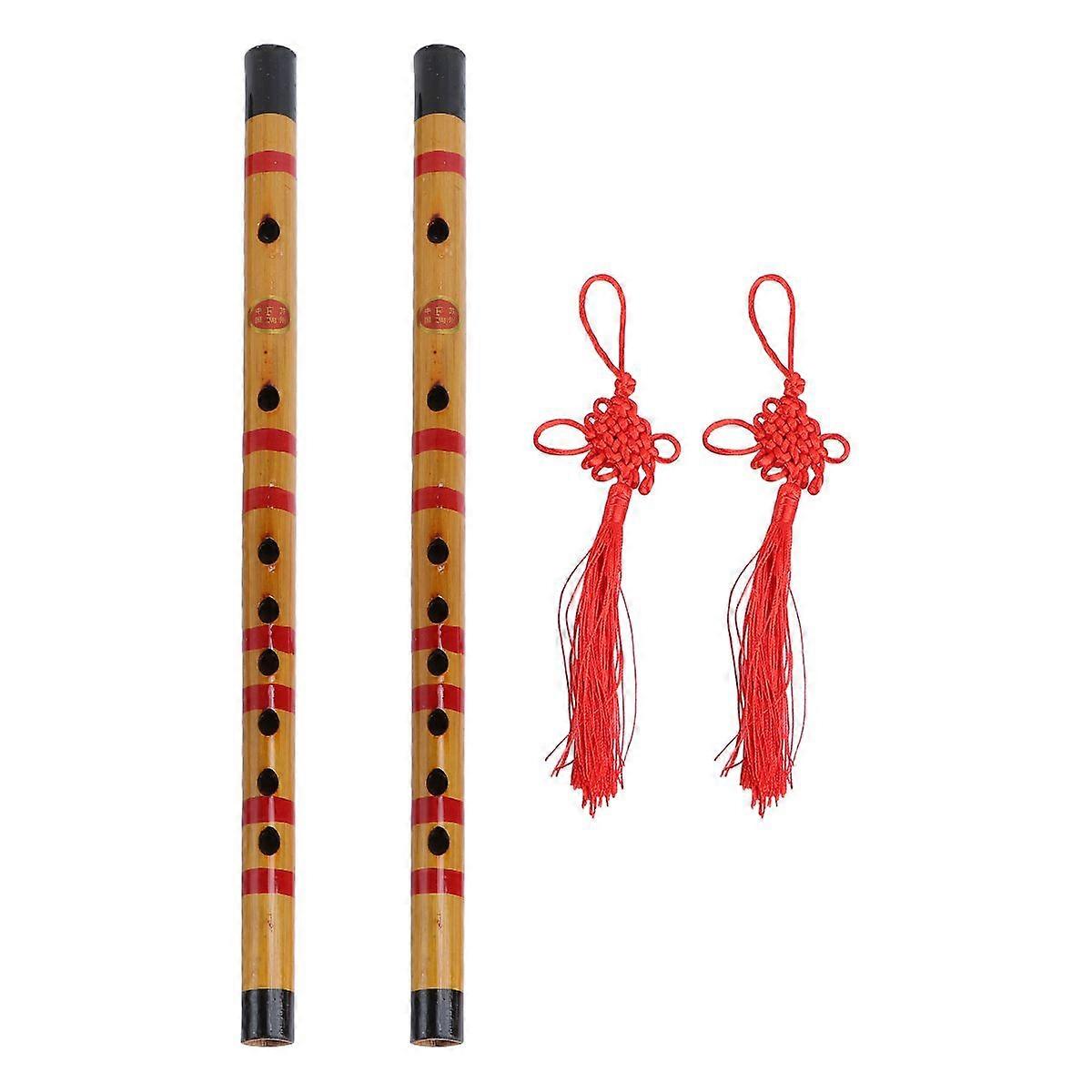 1 Set/2pcs Bamboo Flute Traditional Musical Instrument for Beginner (Natural Color Flute+Chinese Knot+Flute Diaphragm, Random Type)