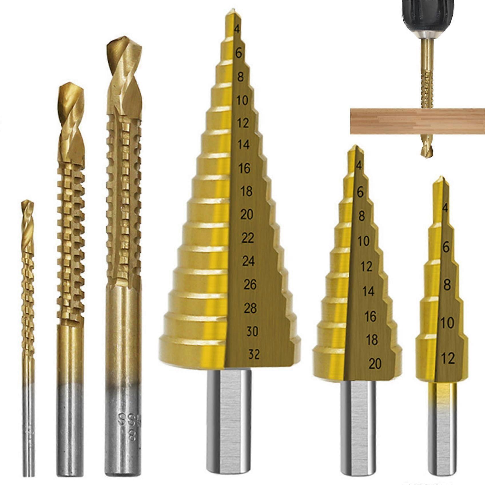 Step Machine Drill Bit, 6 Pieces Titanium Set, 29 Sizes 432 mm for Metal Sheet