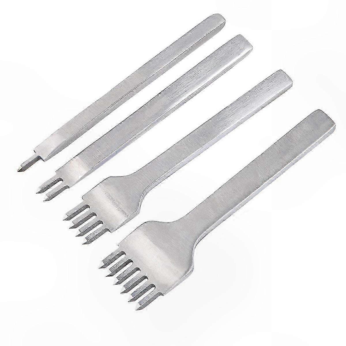 4mm Diamond Hole Punch Set for Leather Crafting Chisel Tool with 1/2/4/6 Prongs for DIY Sewing Projects